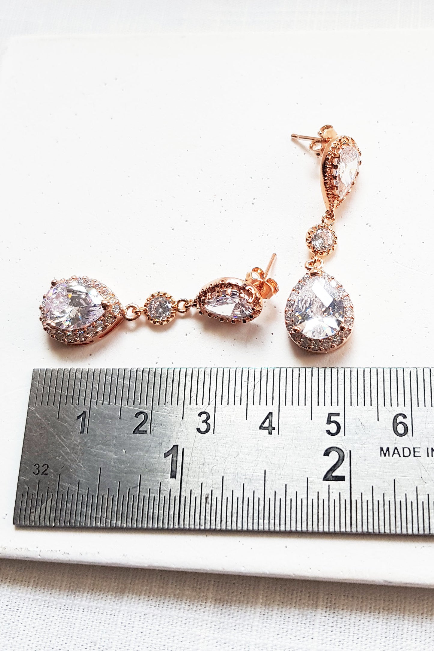 Rose gold earrings and necklace set, rose gold wedding jewelry