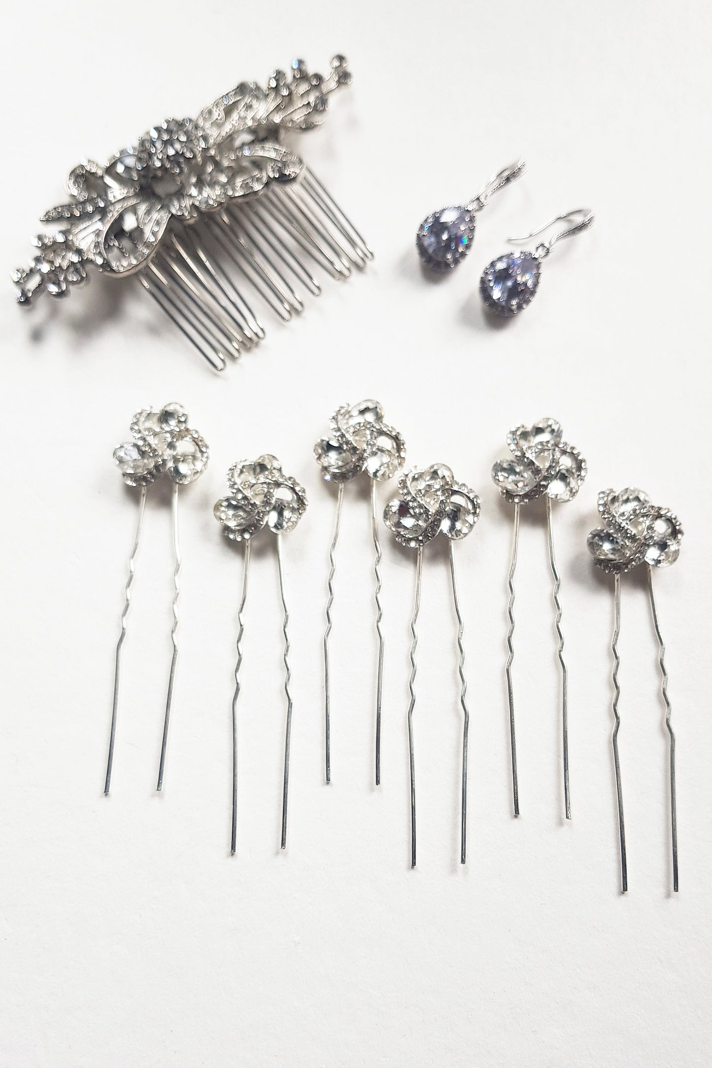 Art Deco Crystal Hair Pins for Wedding Silver
