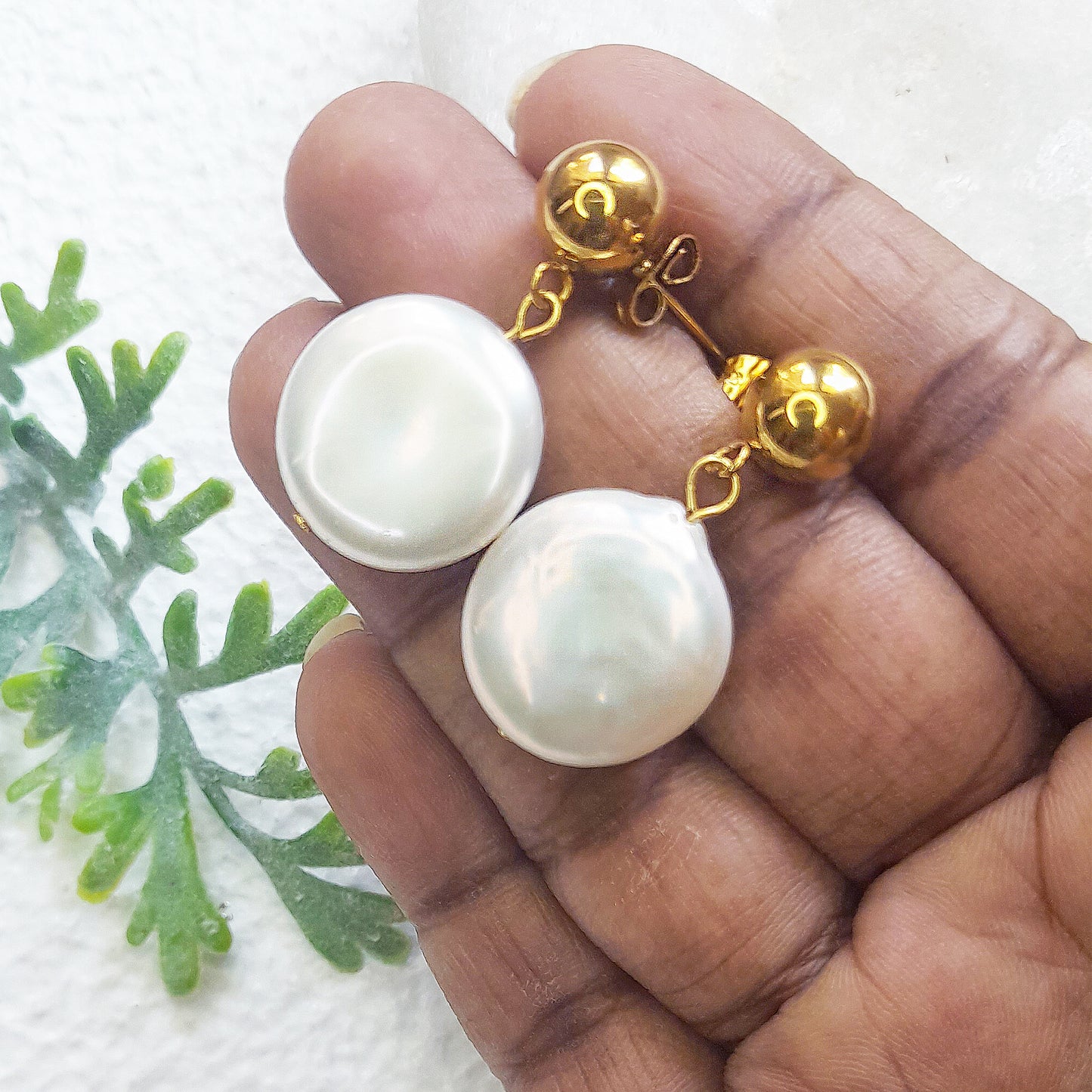 Large Coin Pearl Earrings - Perfect for Everyday Wear, Modern and Boho Brides