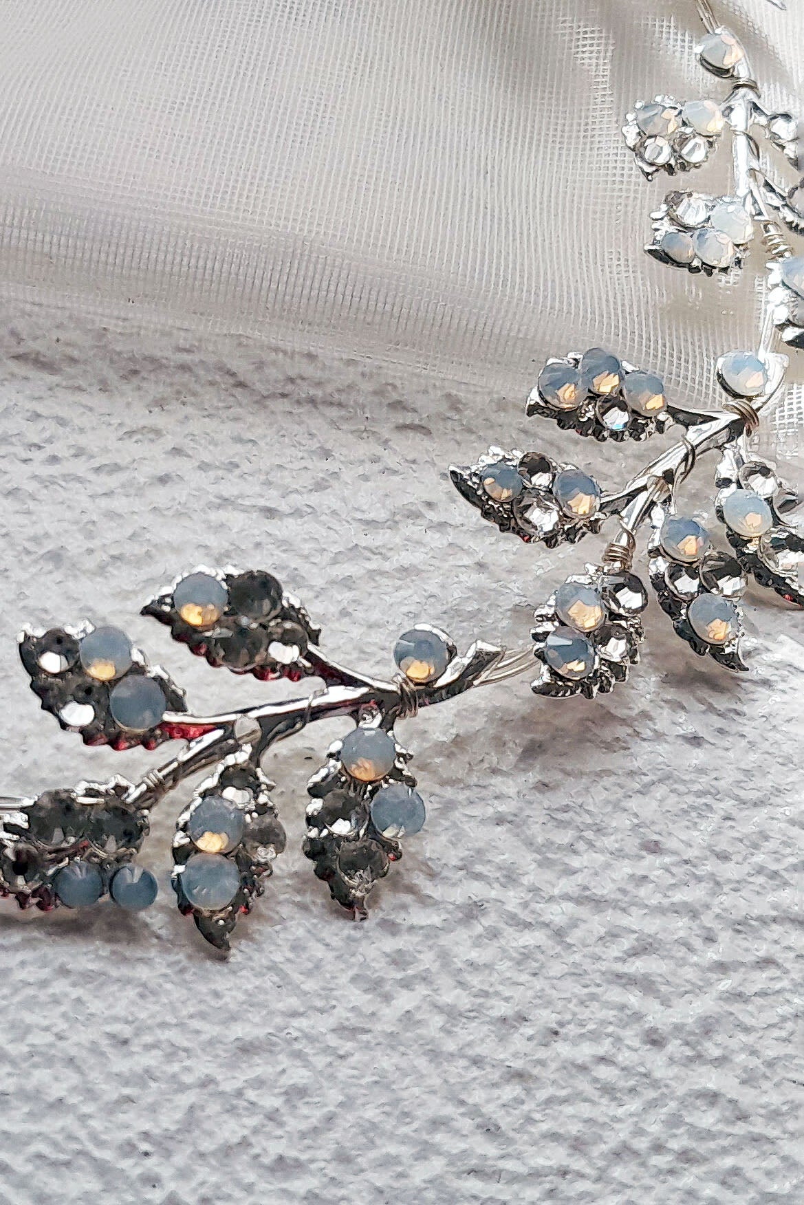 Opal Crystal Silver Leaf Headband | Bridal