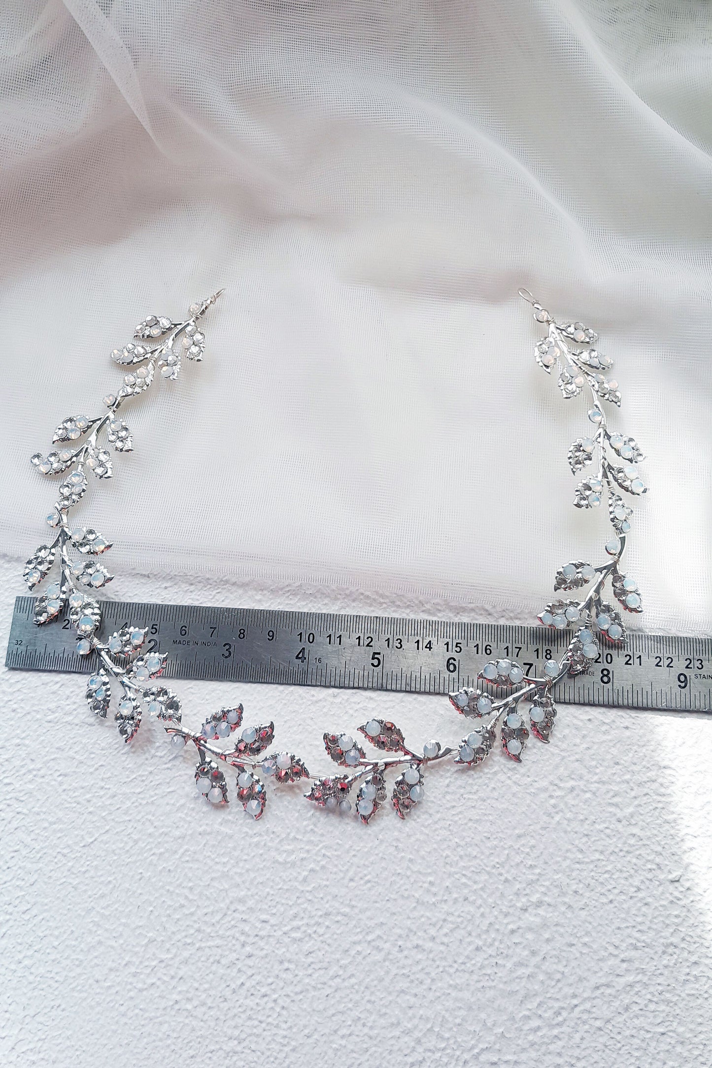 Opal Crystal Silver Leaf Headband | Bridal