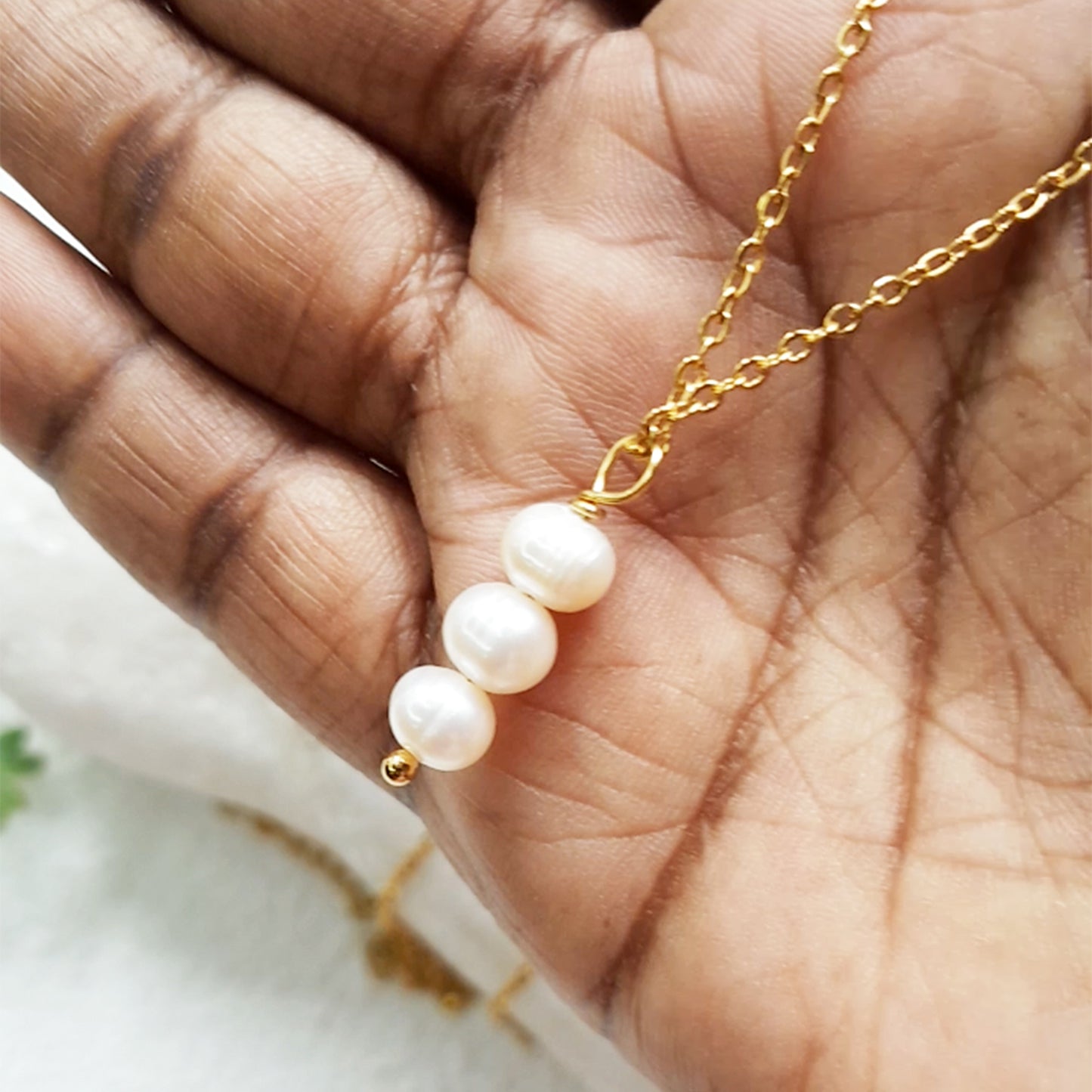 Freshwater 3 pearl pendant necklace gold, silver rose gold