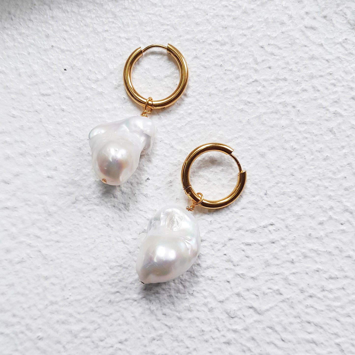 Fireball Pearl Hoop Earrings - Gold Statement