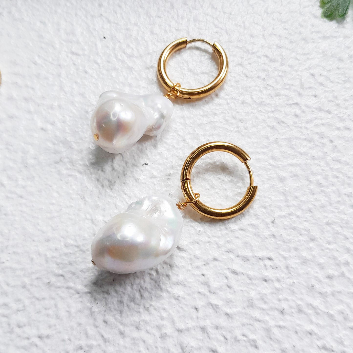 Fireball Pearl Hoop Earrings - Gold Statement