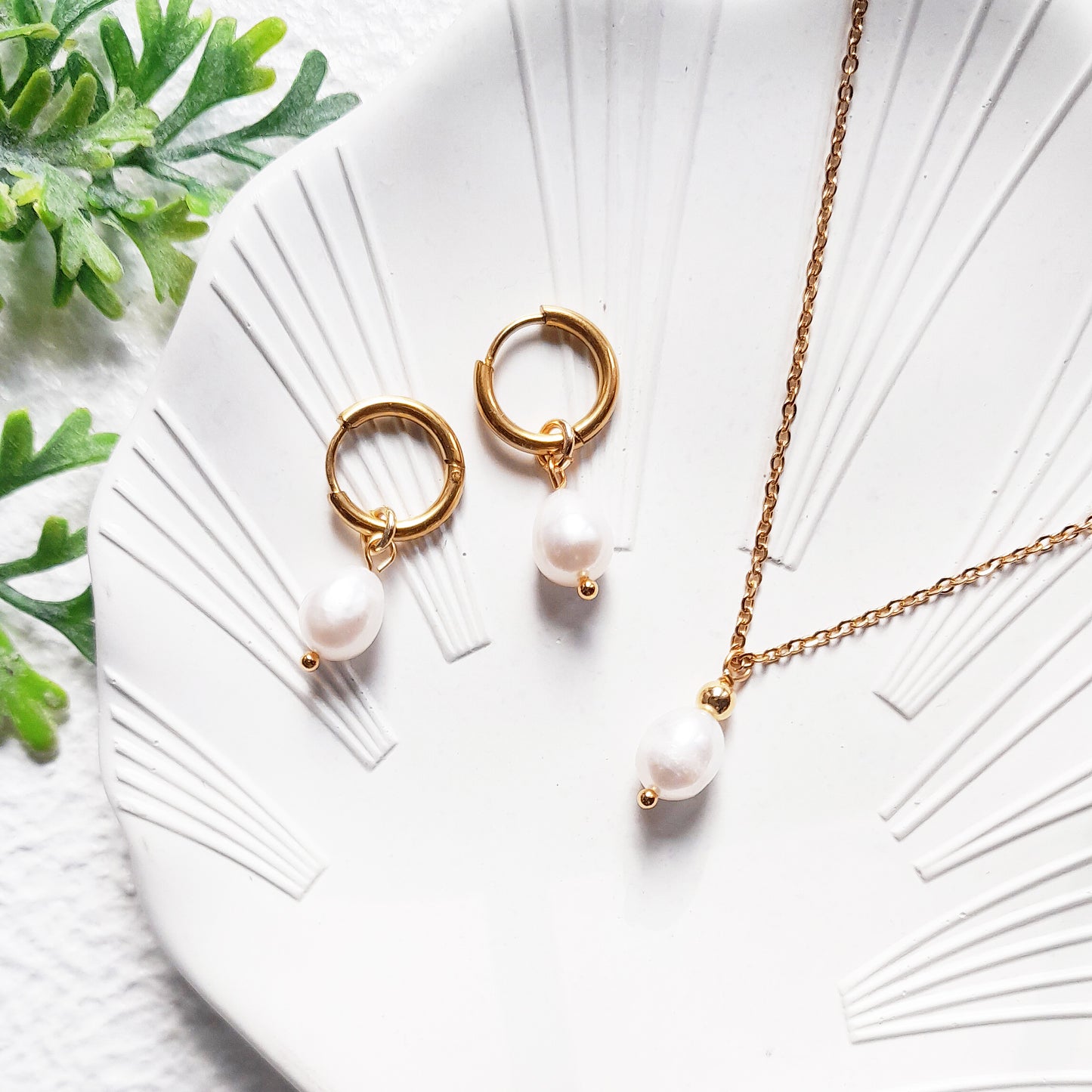 Small Gold Hoop Earrings with Oval Baroque Pearls