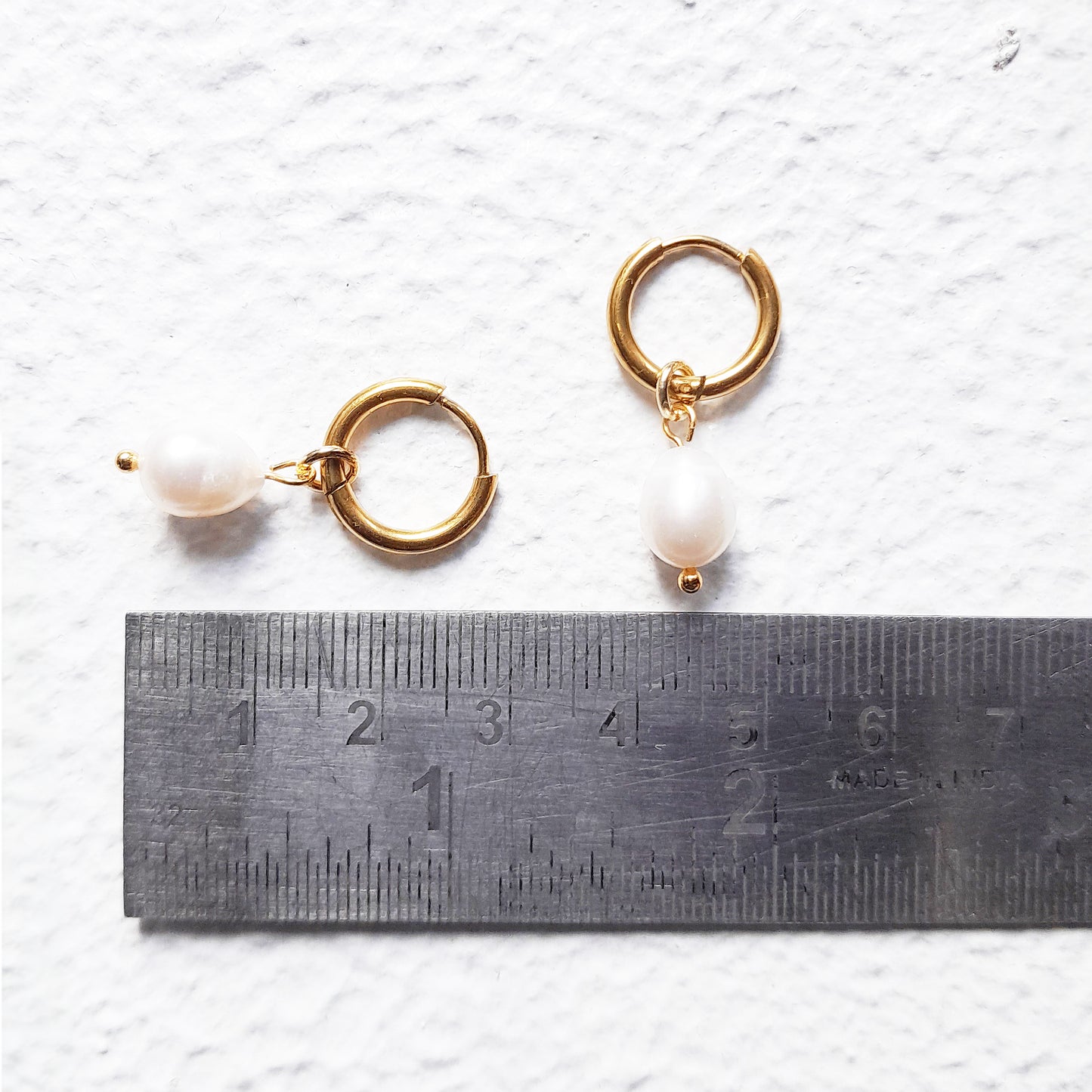 Small Gold Hoop Earrings with Oval Baroque Pearls