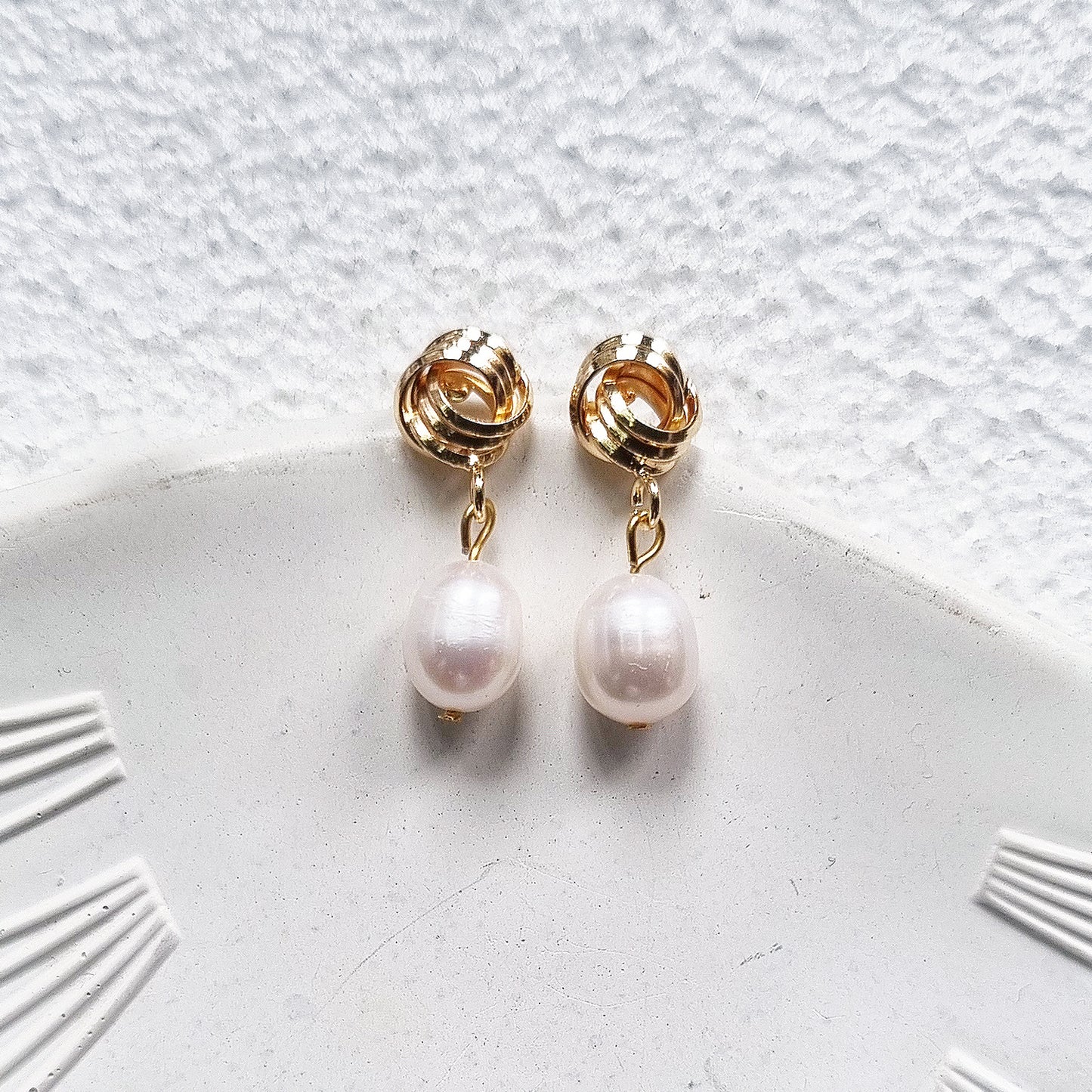 Gold Knot Pearl Drop Earrings - Baroque Pearl, Bridesmaid Gift