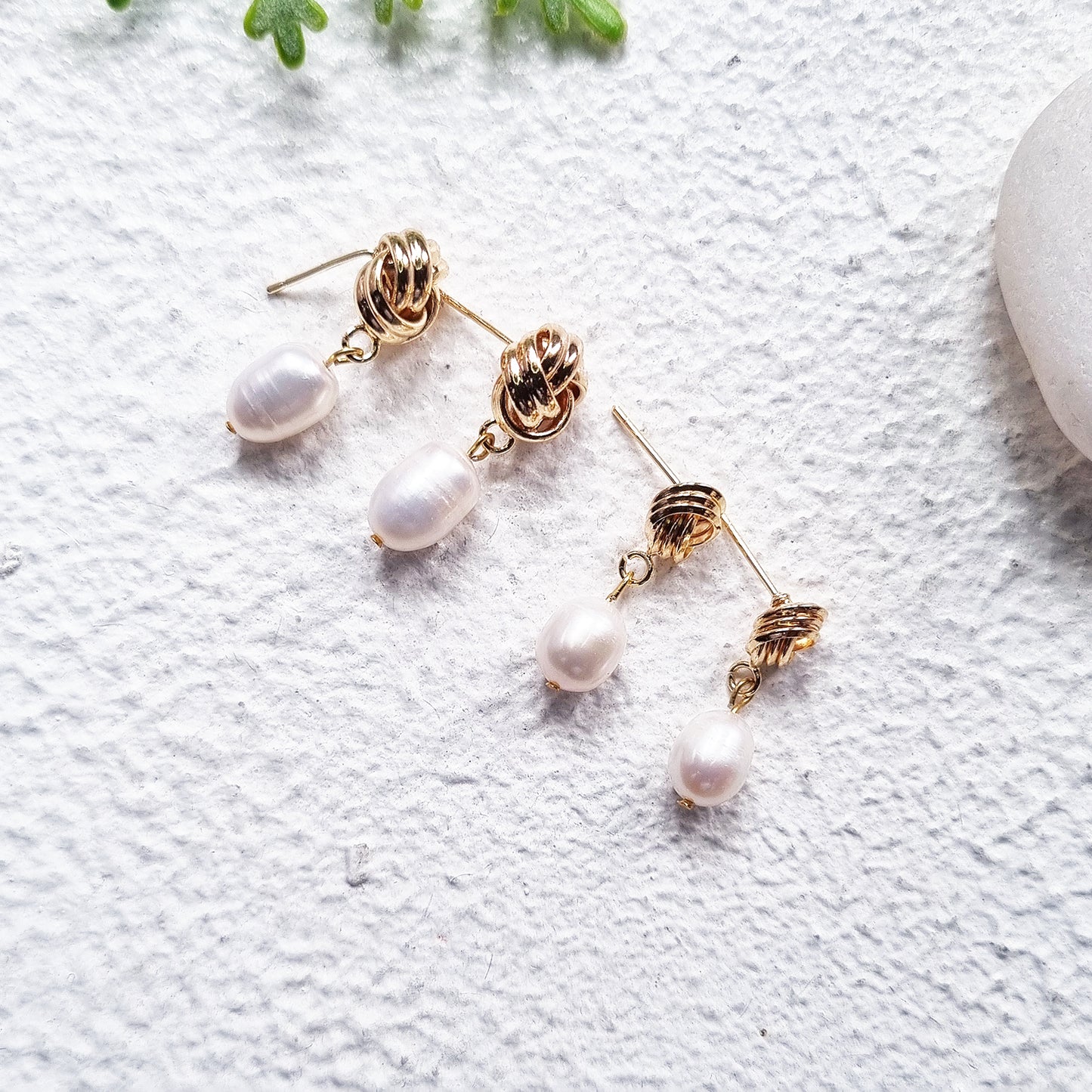 Gold Knot Pearl Drop Earrings - Baroque Pearl, Bridesmaid Gift