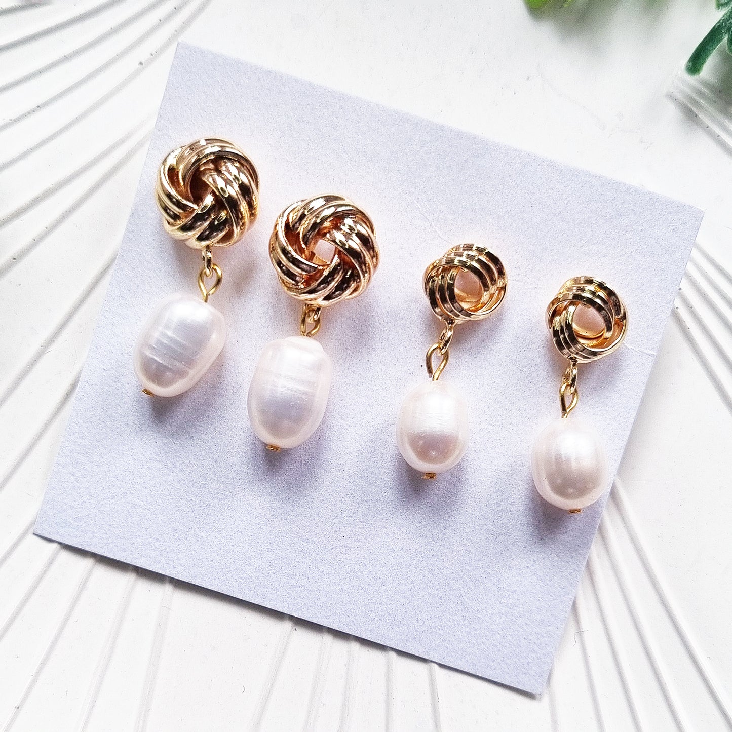 Gold Knot Pearl Drop Earrings - Baroque Pearl, Bridesmaid Gift