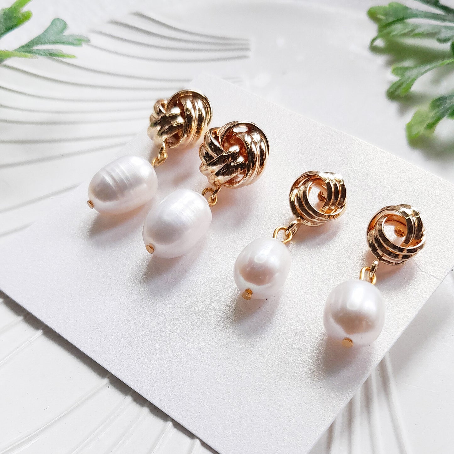 Gold Knot Pearl Drop Earrings - Baroque Pearl, Bridesmaid Gift