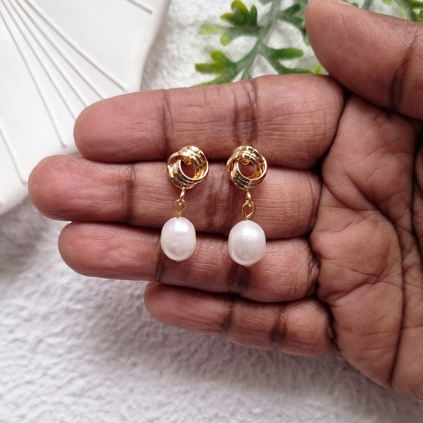 Gold Knot Pearl Drop Earrings - Baroque Pearl, Bridesmaid Gift