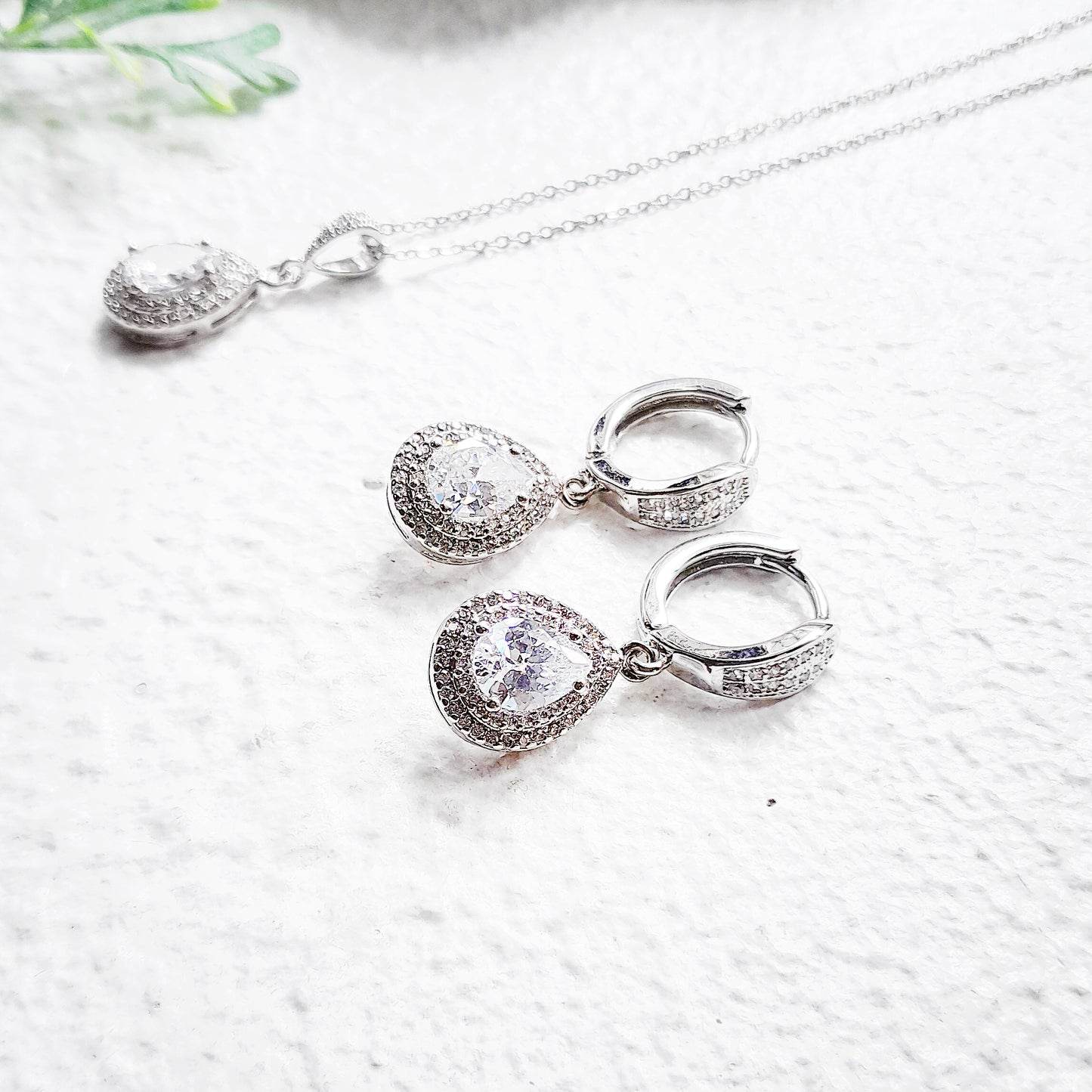 Bridal Silver Crystal Hoop Set