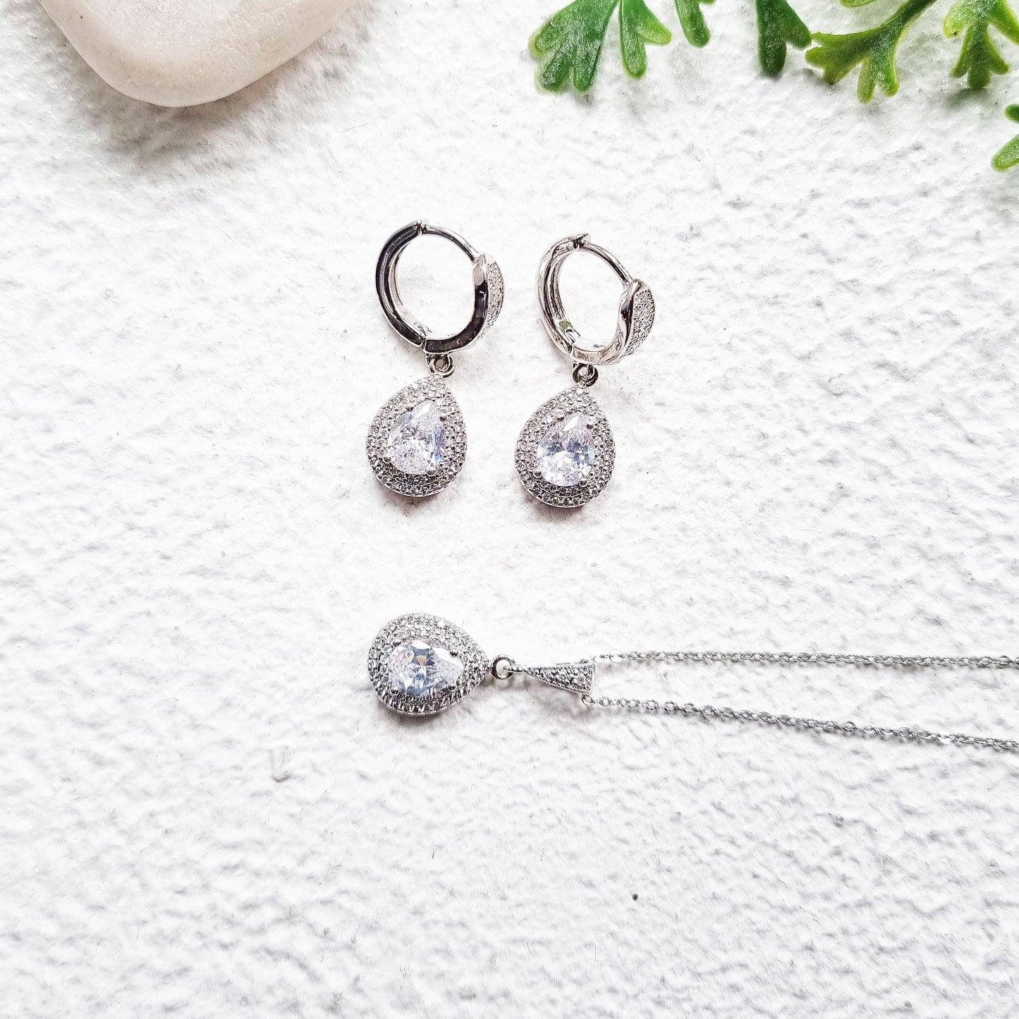Bridal Silver Crystal Hoop Set