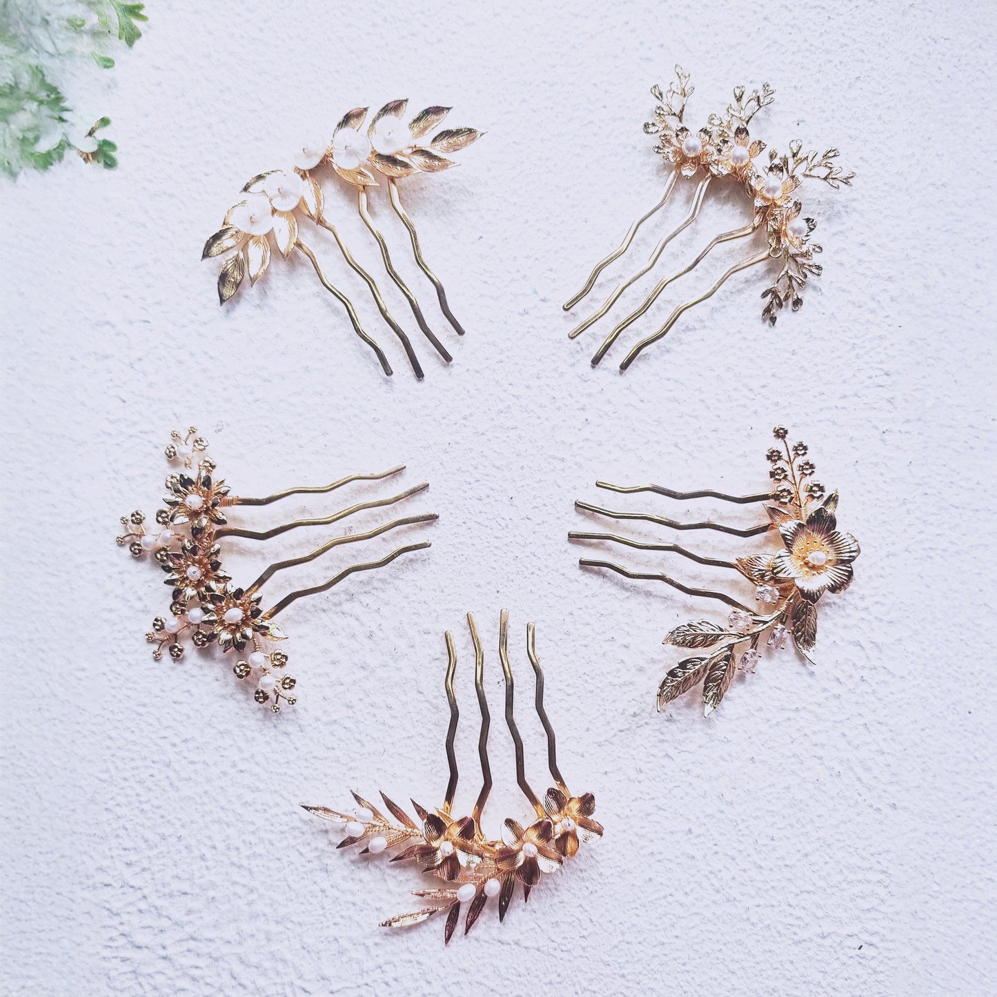 Gold Floral Hair Comb - Pearl Bridal Hair Fork, Boho Wedding Accessory