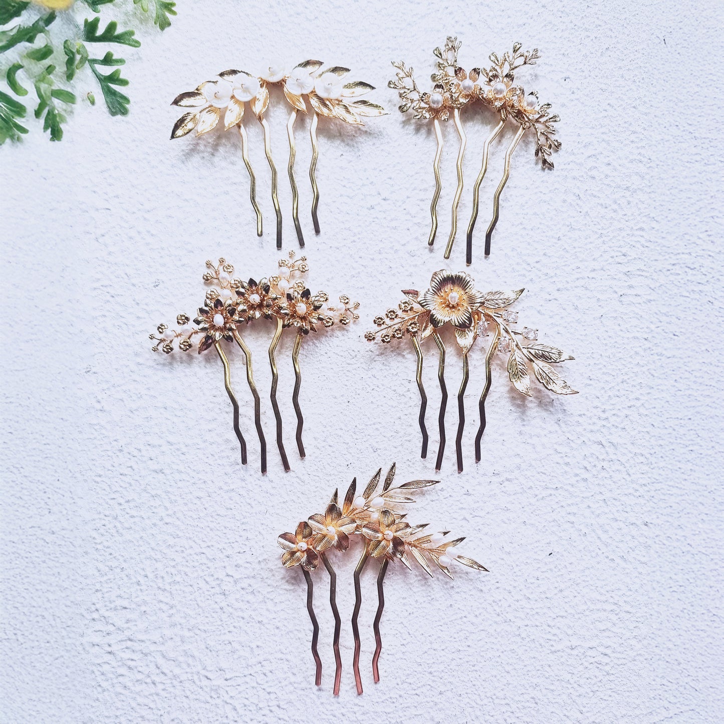 Boho Wedding Hair Fork - Gold Floral Comb with Pearls, Bridal Accessory
