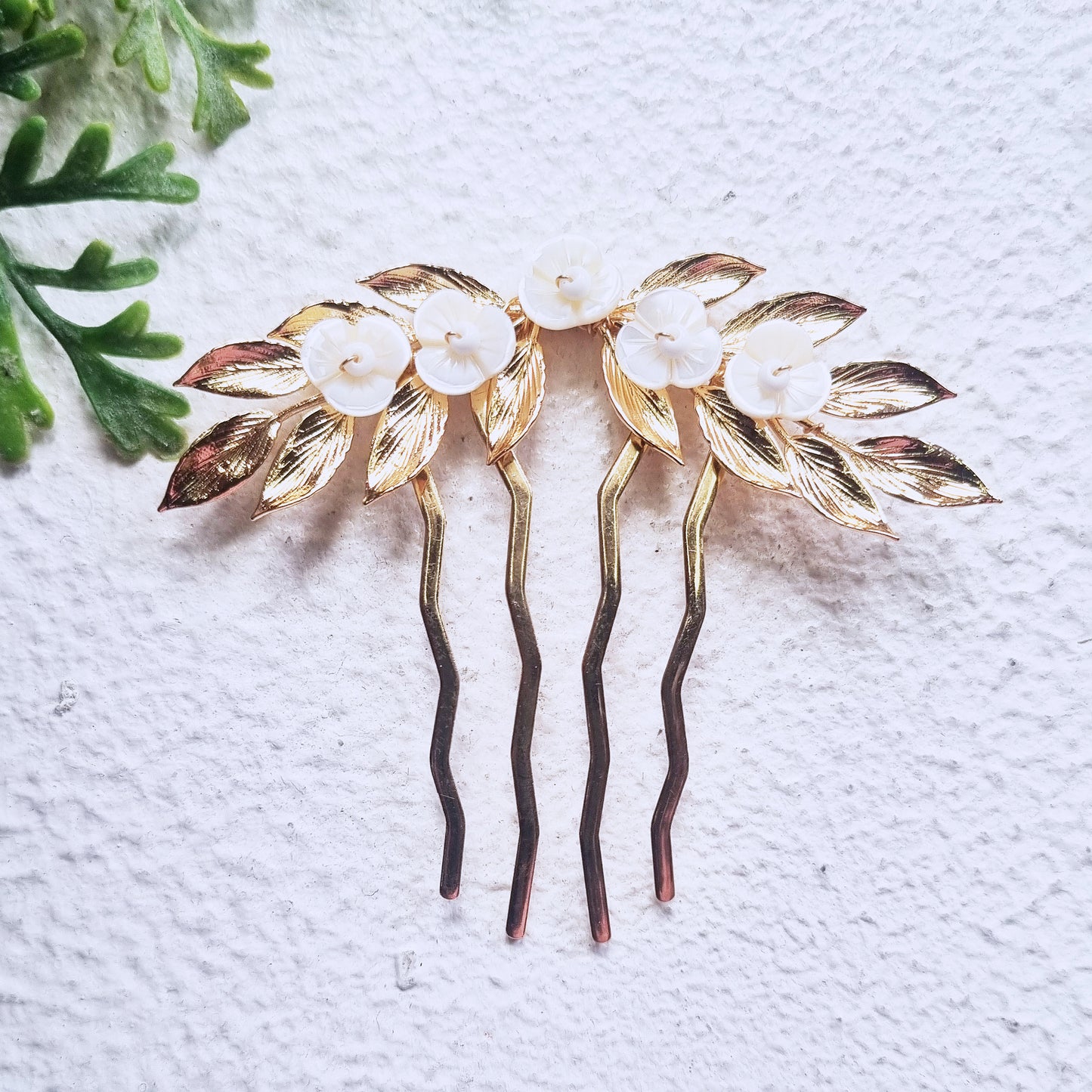 Boho Wedding Hair Fork - Gold Floral Comb with Pearls, Bridal Accessory