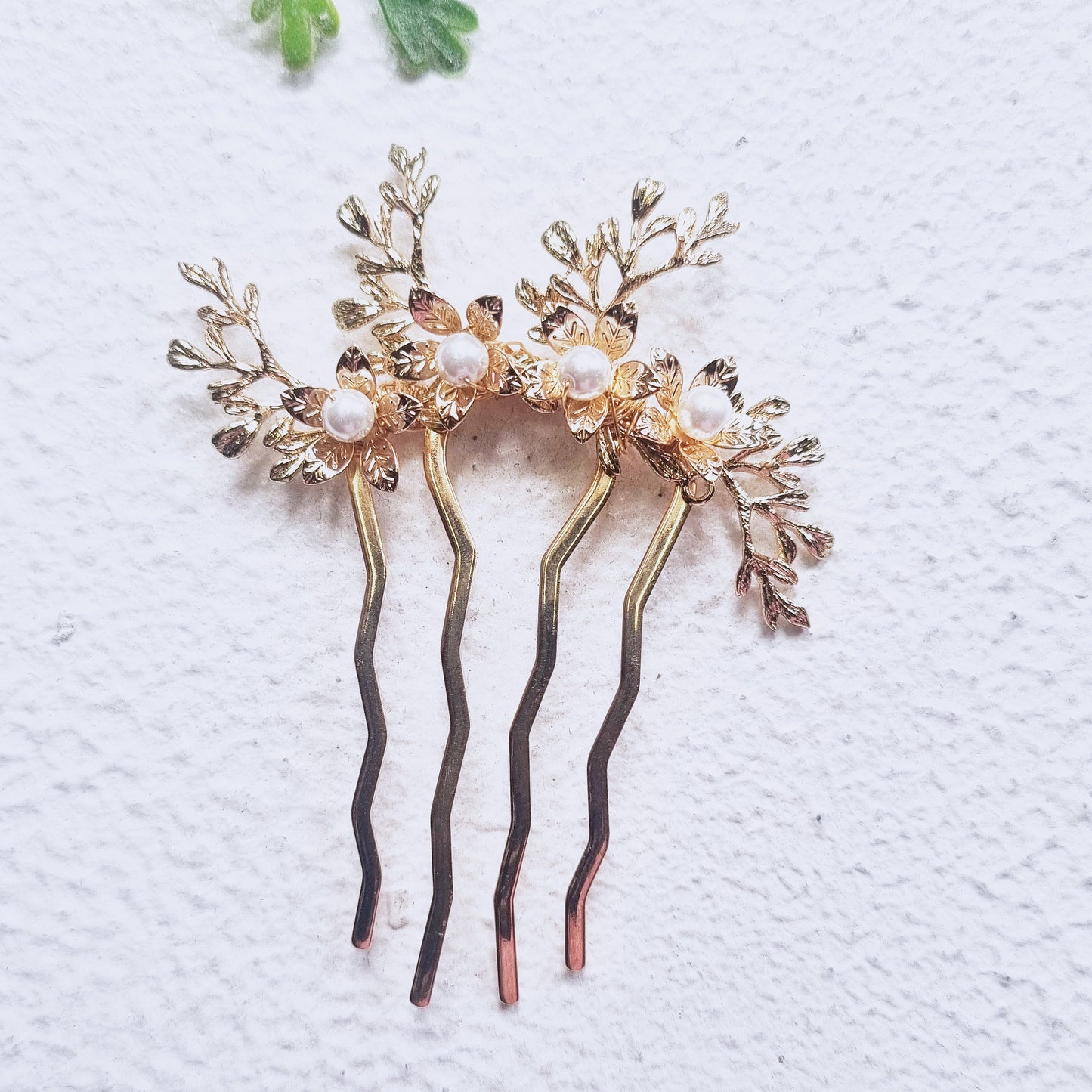 Gold Floral Hair Comb - Pearl Bridal Hair Fork, Boho Wedding Accessory