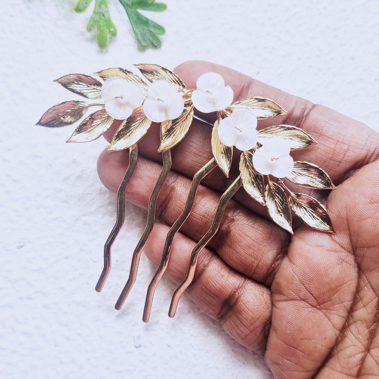 Boho Wedding Hair Fork - Gold Floral Comb with Pearls, Bridal Accessory