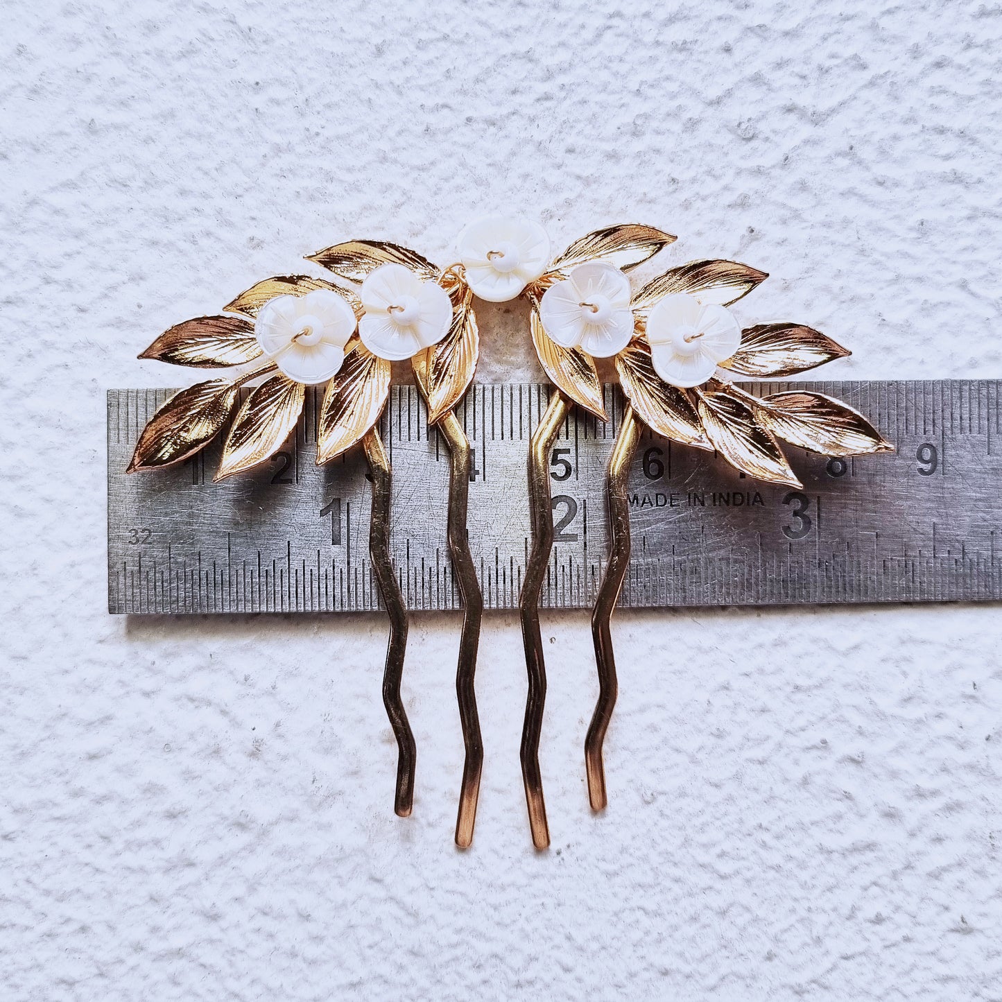Boho Wedding Hair Fork - Gold Floral Comb with Pearls, Bridal Accessory
