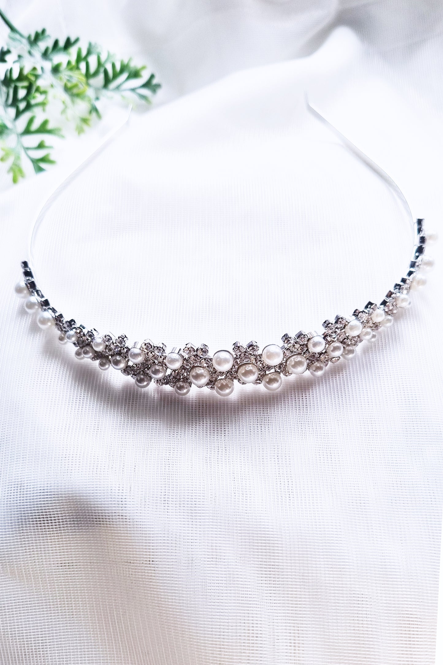 Silver Crystal Pearl Headband