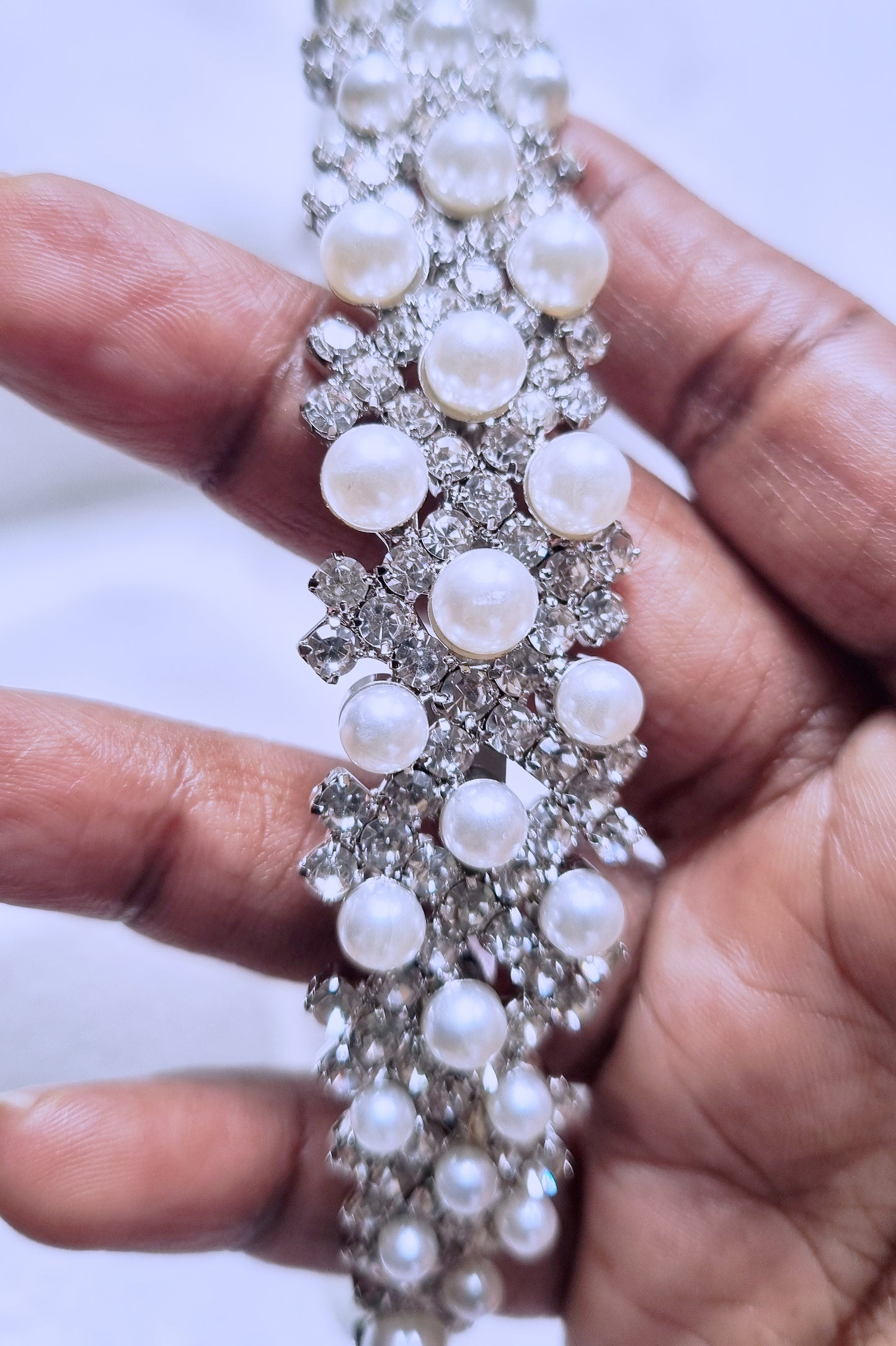 Silver Crystal Pearl Headband