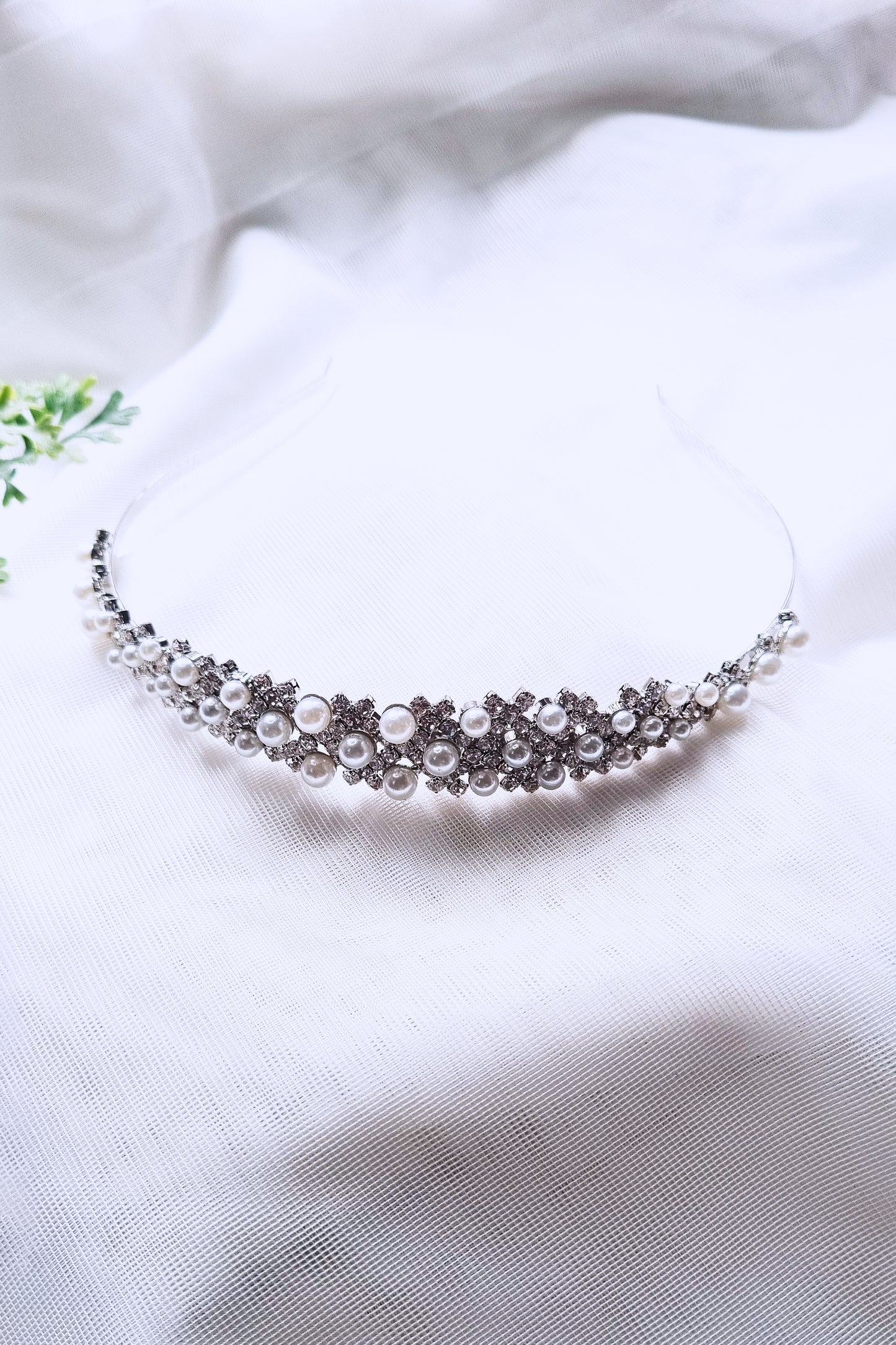 Silver Crystal Pearl Headband