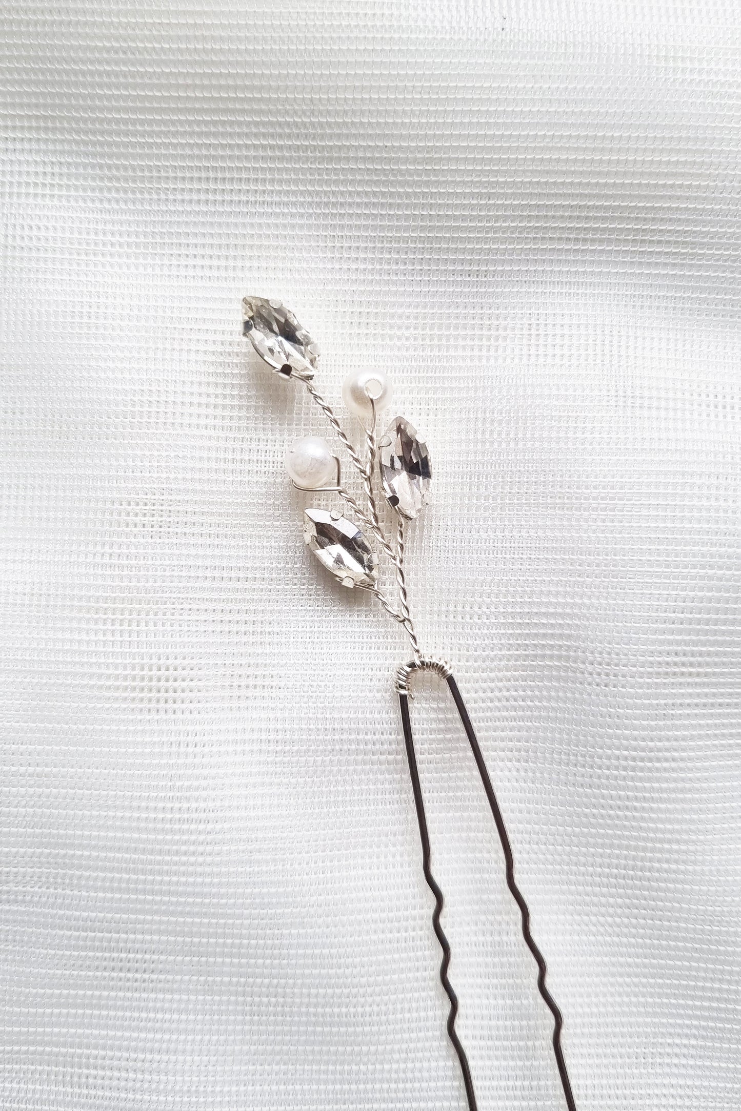 Silver Crystal Pearl Hair Pins- Set of 5