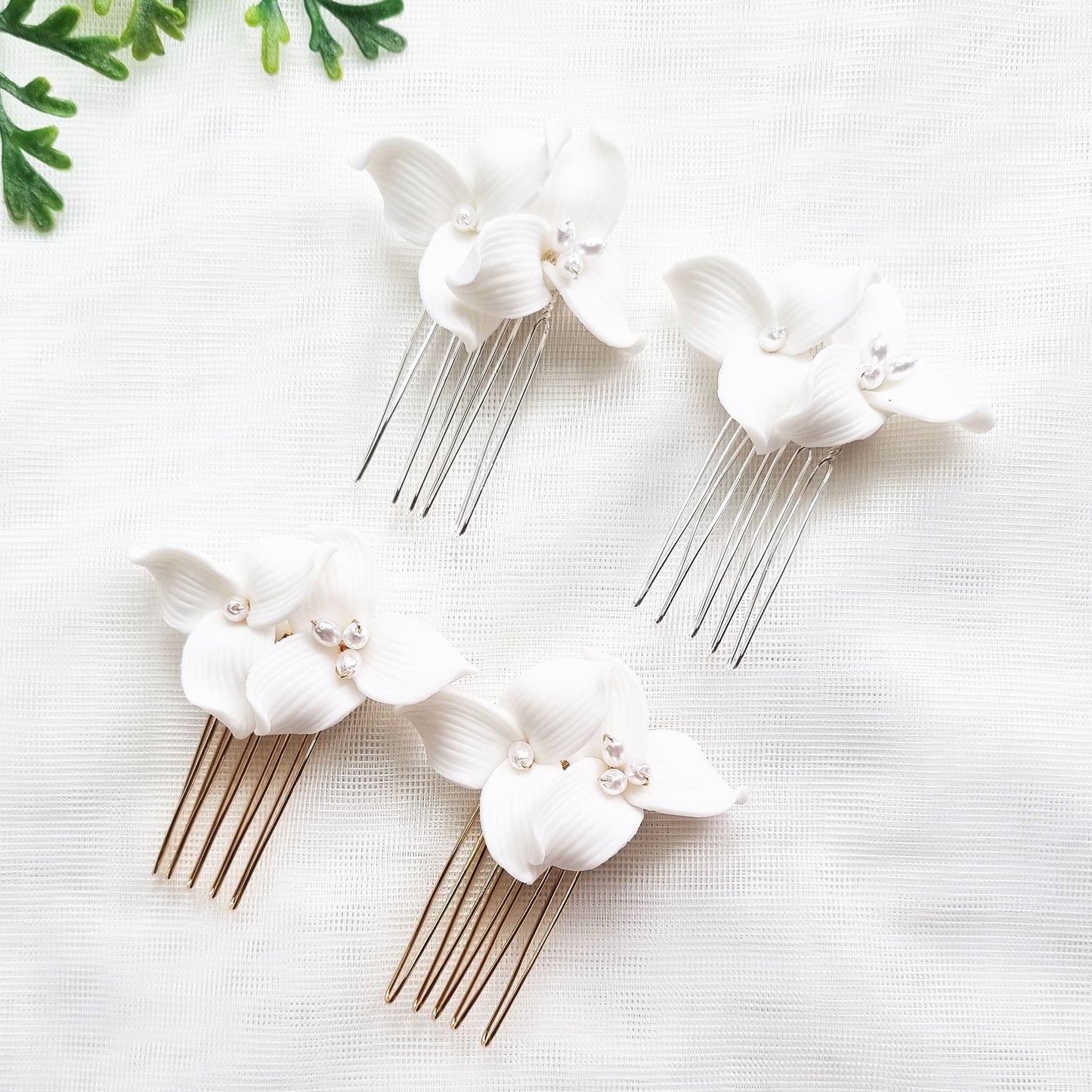 Small White Ceramic Wedding Combs - Set of 2