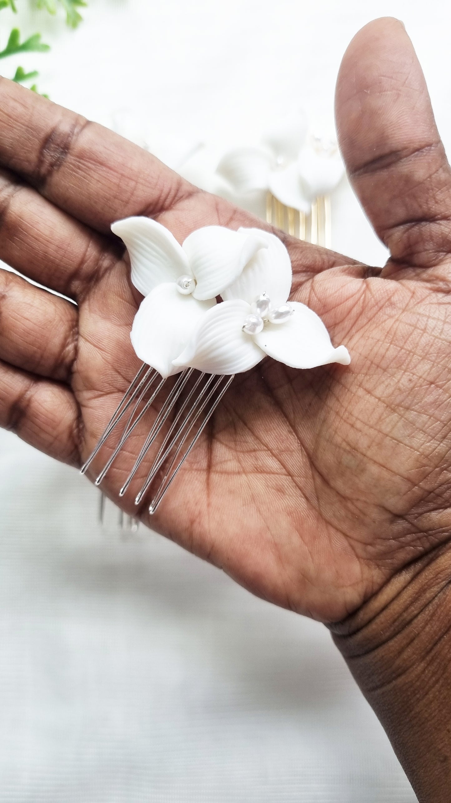 Small White Ceramic Wedding Combs - Set of 2