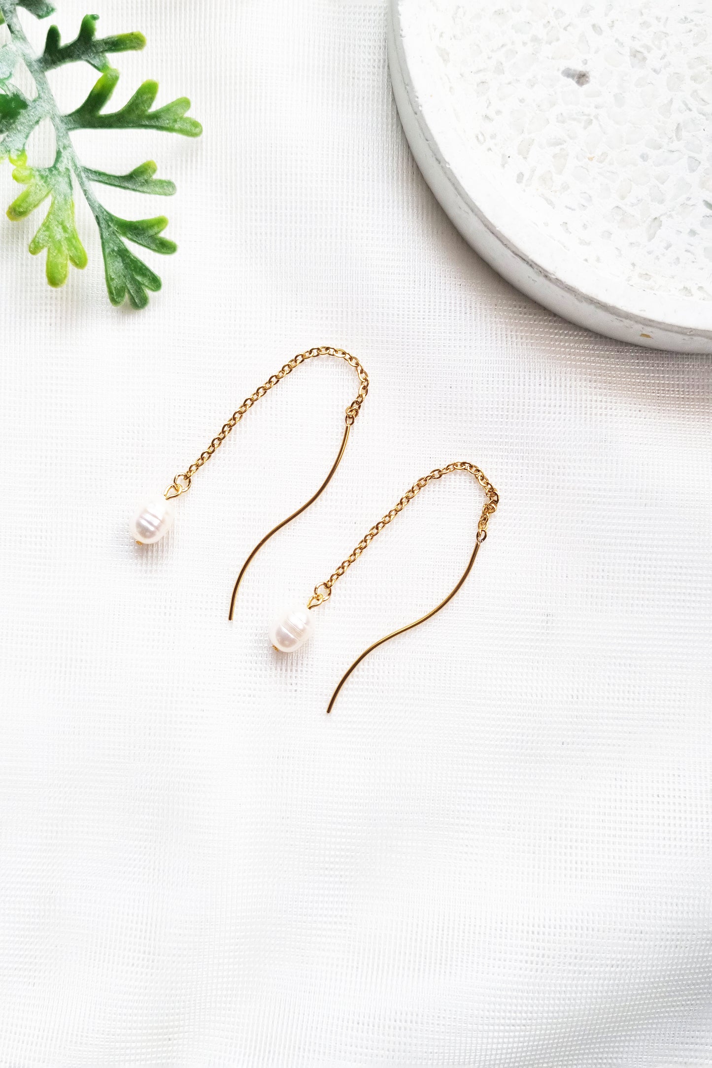 Dangle Pearl Earrings Set | Multi Piercing Gold