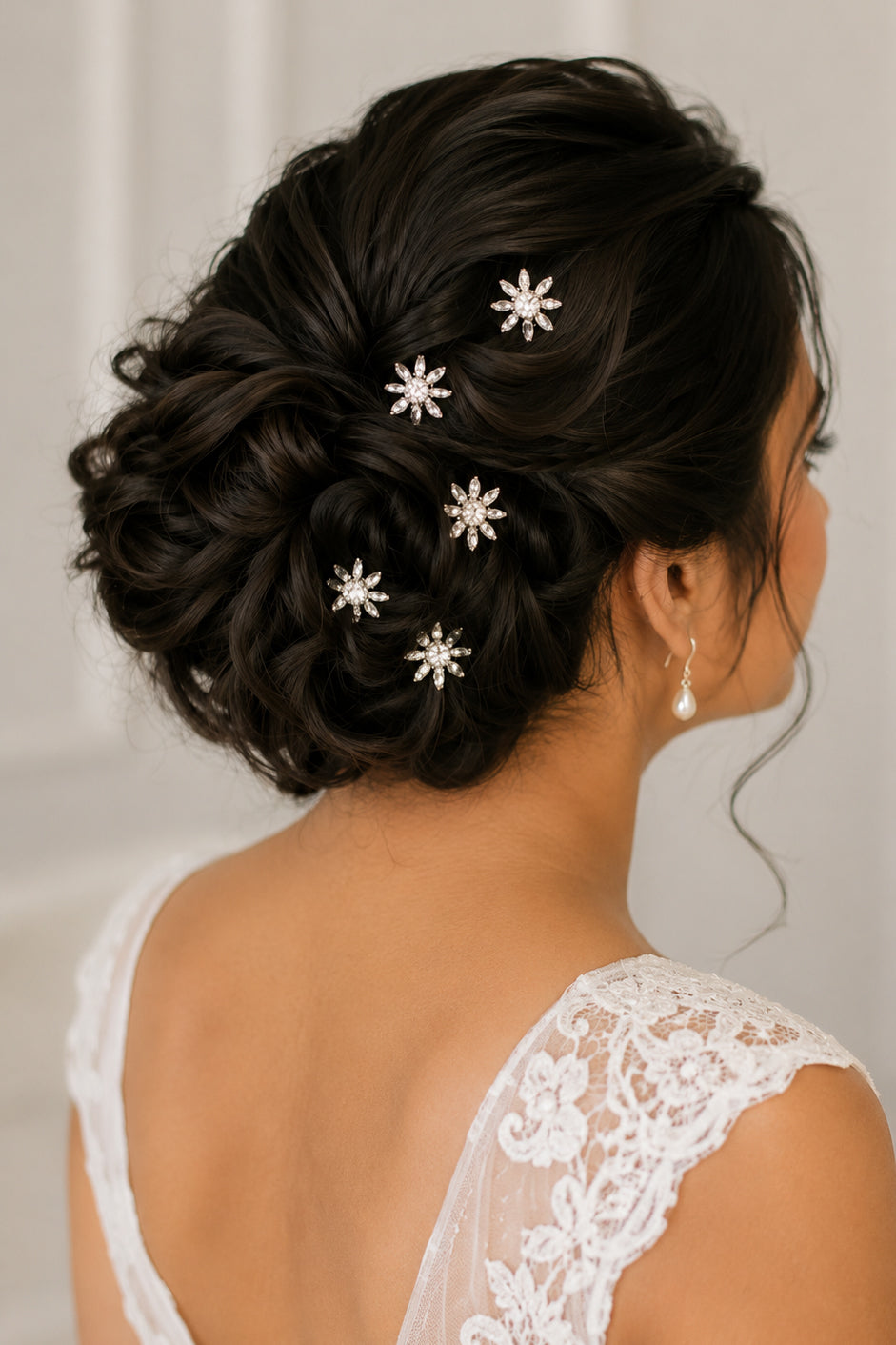 Art Deco Floral Bridal Crystal Hair Pins for Wedding - Gold Set of 3