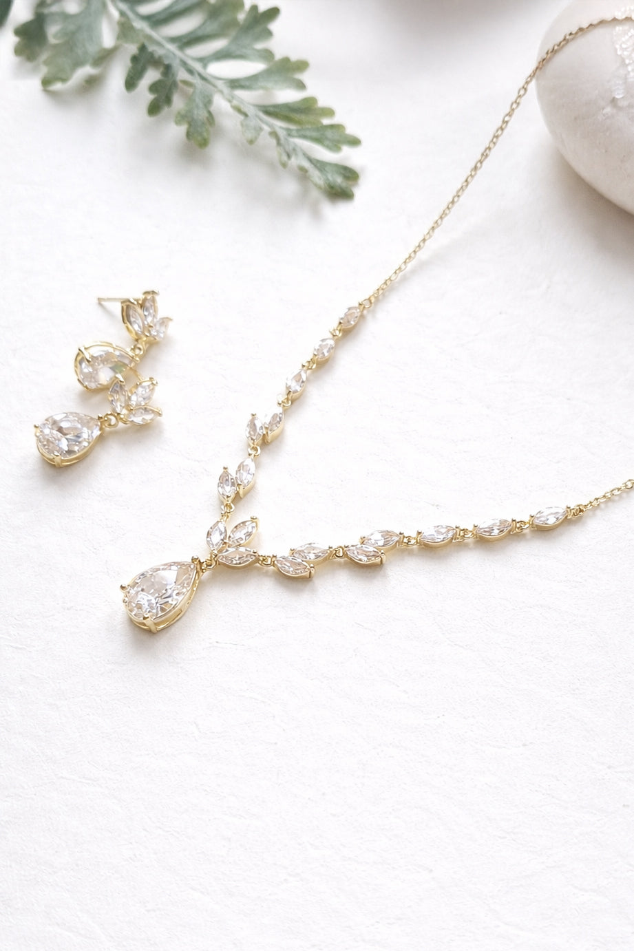 Dainty Marquise Leaf Wedding Necklace with Pear Drop