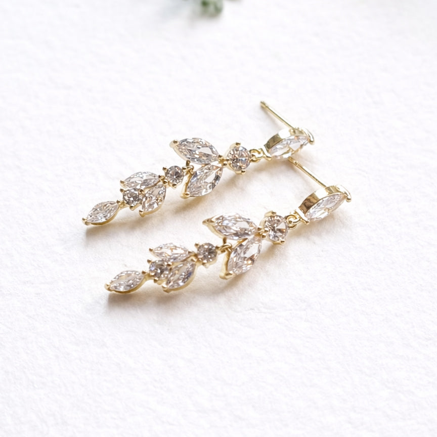 Marquise and Solitaire Crystal Drop Earrings in Gold and Silver