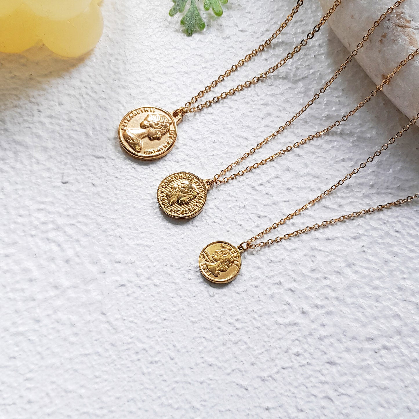 Gold coin necklace, medallion disc necklace, waterproof 18k gold plated necklace