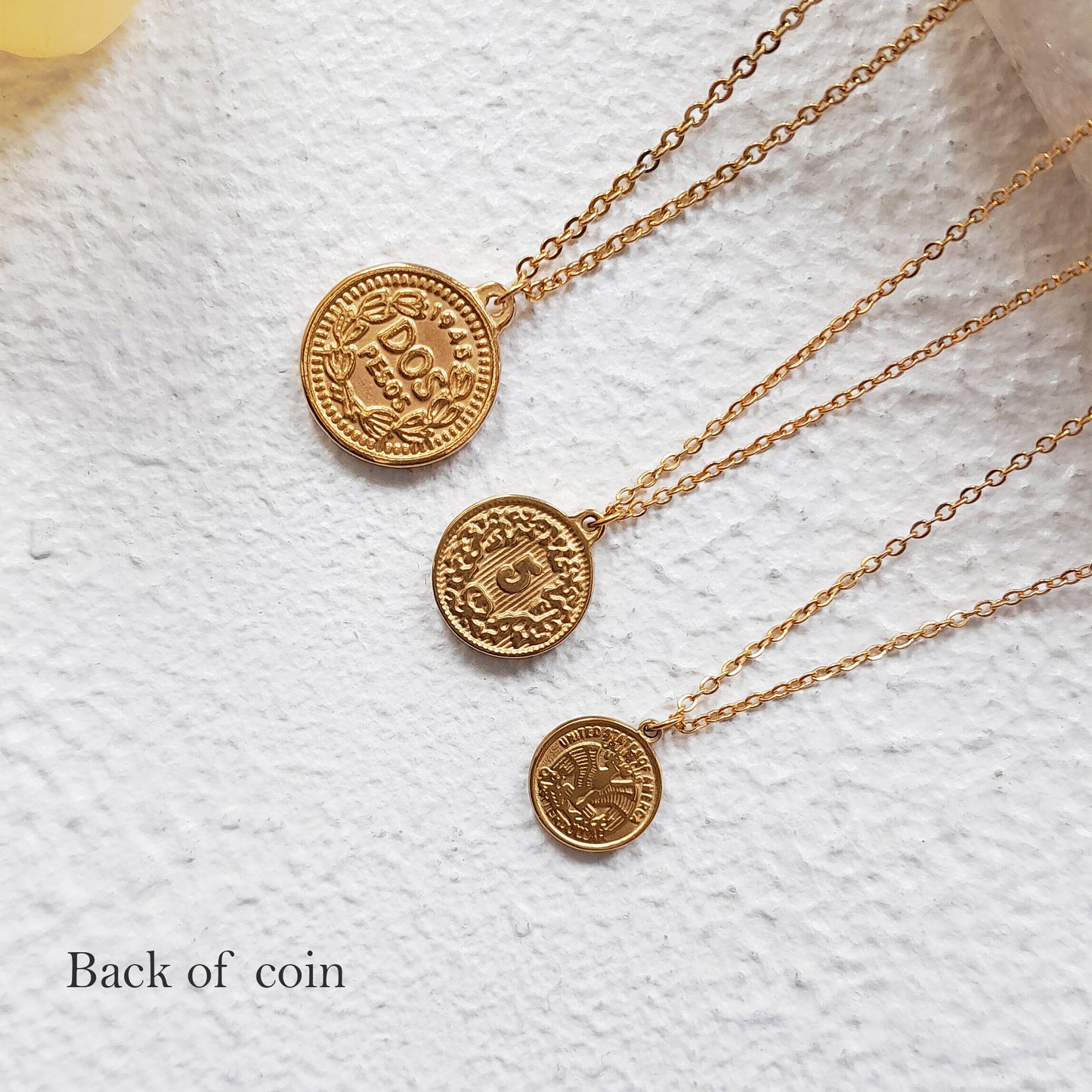 Gold coin necklace, medallion disc necklace, waterproof 18k gold plated necklace