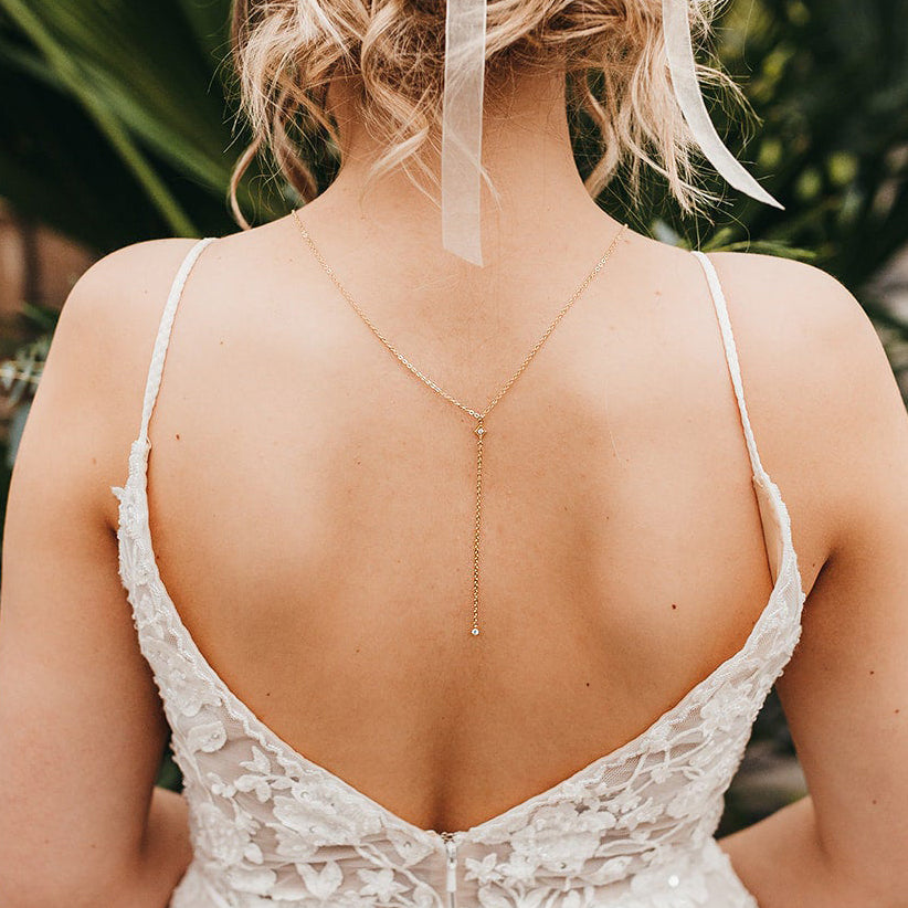 Minimal backdrop necklace, Y chain, back jewelry