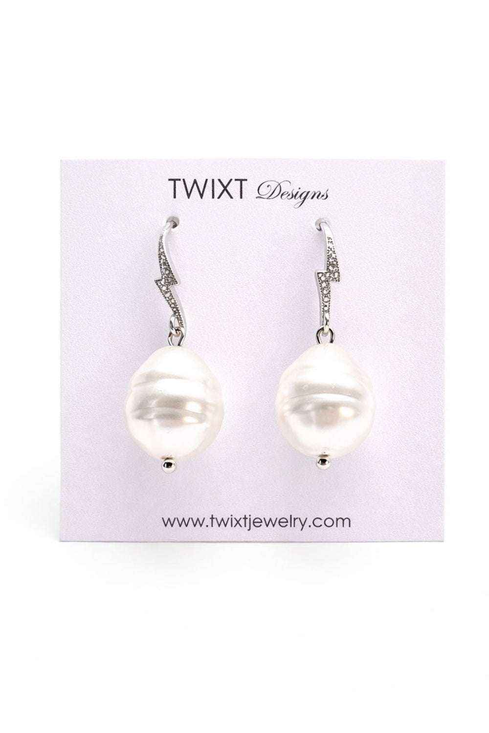 Silver Baroque Pearl Hook Earrings - Modern Bridal Jewelry