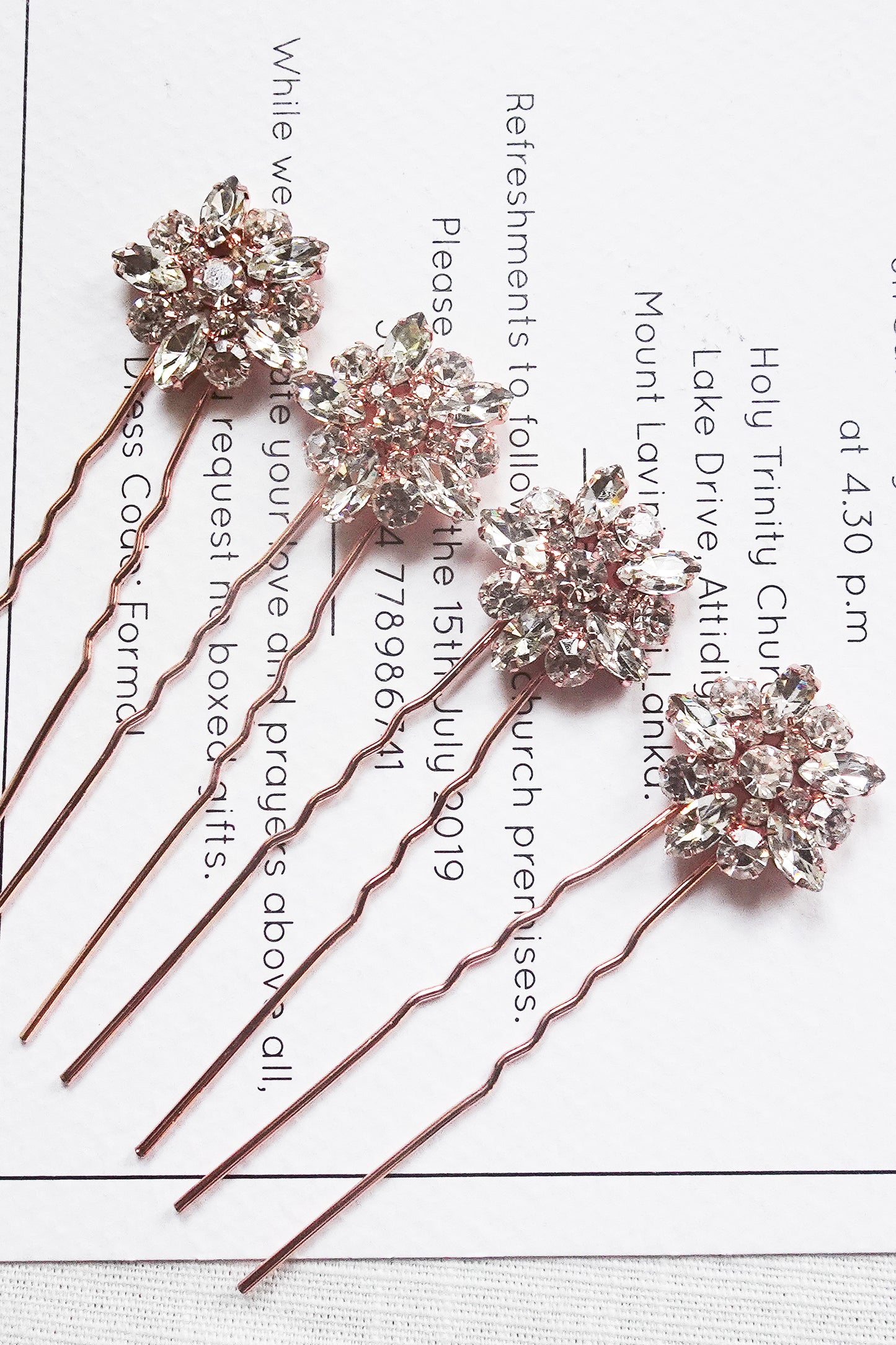 Rose gold flower Crystal Hair Pins for Wedding Set of 4