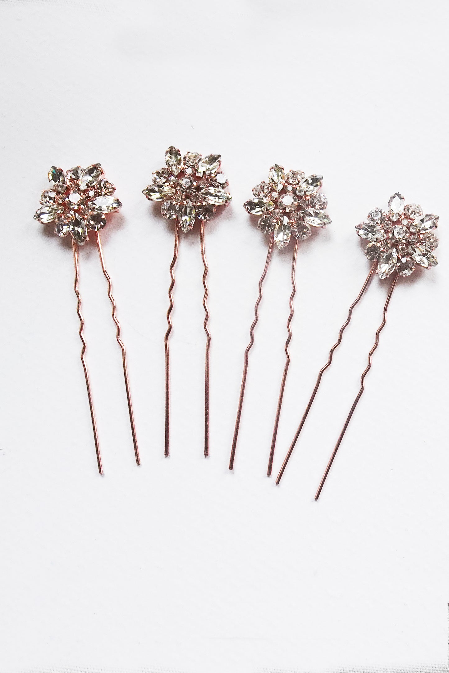 Rose gold flower Crystal Hair Pins for Wedding Set of 4