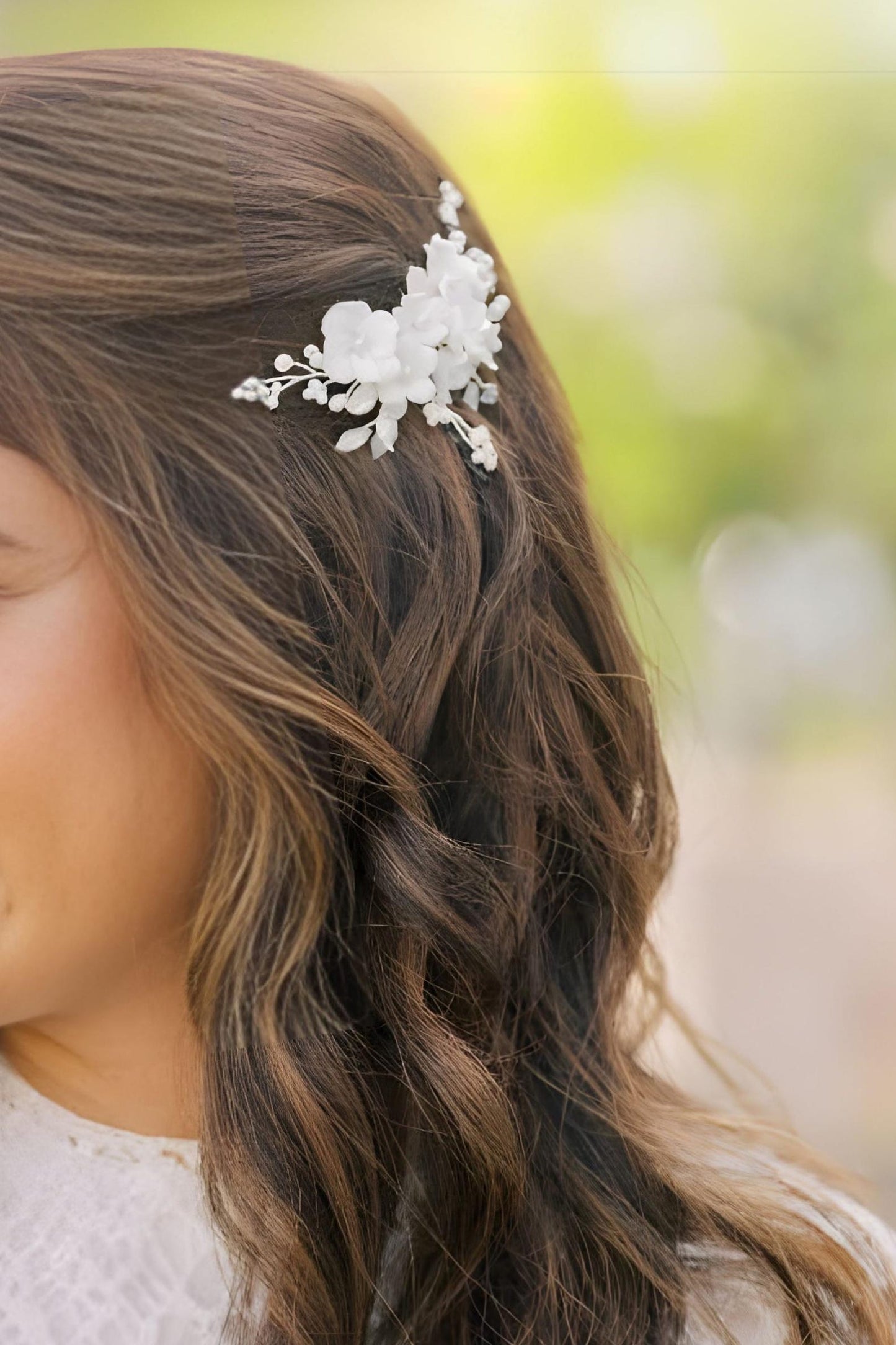 Bridal Hairpiece for Updo, Small Silver Floral Hair Comb with Porcelain Flowers