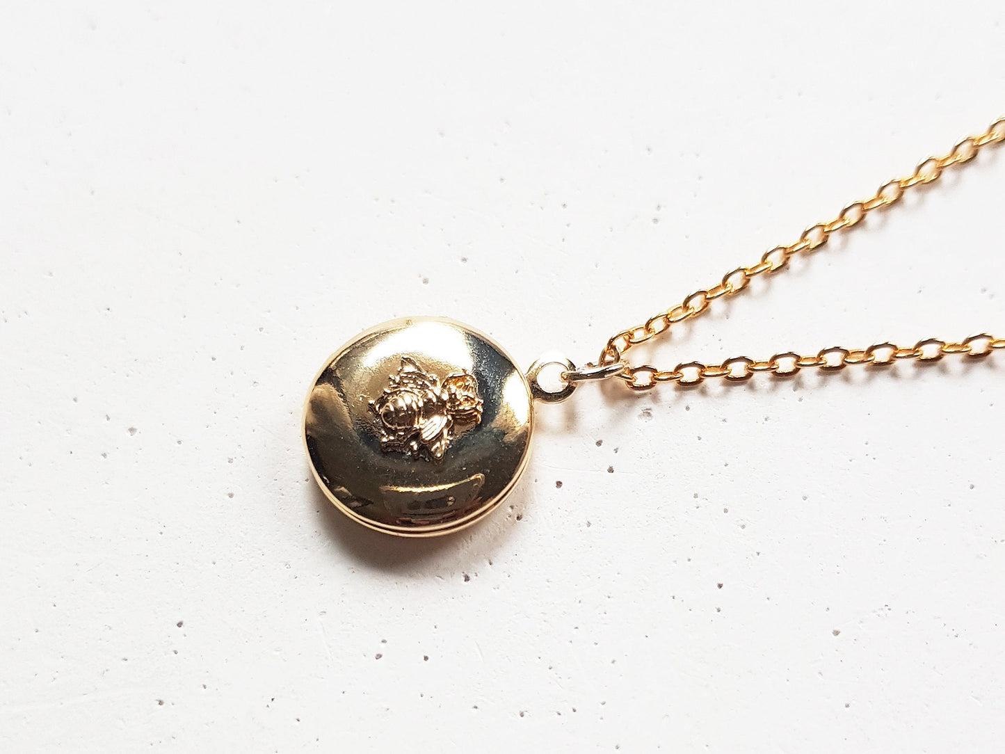 Dainty Gold Bee Locket Necklace - Personalized Keepsake