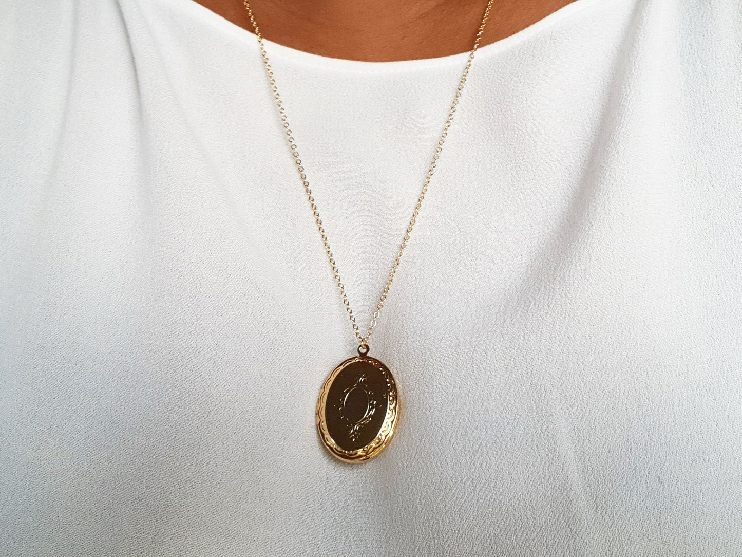 Gold Oval Locket Necklace