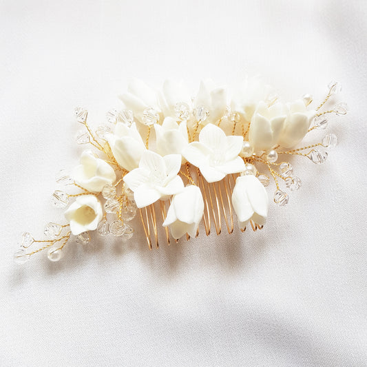 Floral Bridal Hair Comb: white floral bridal hair accessories 