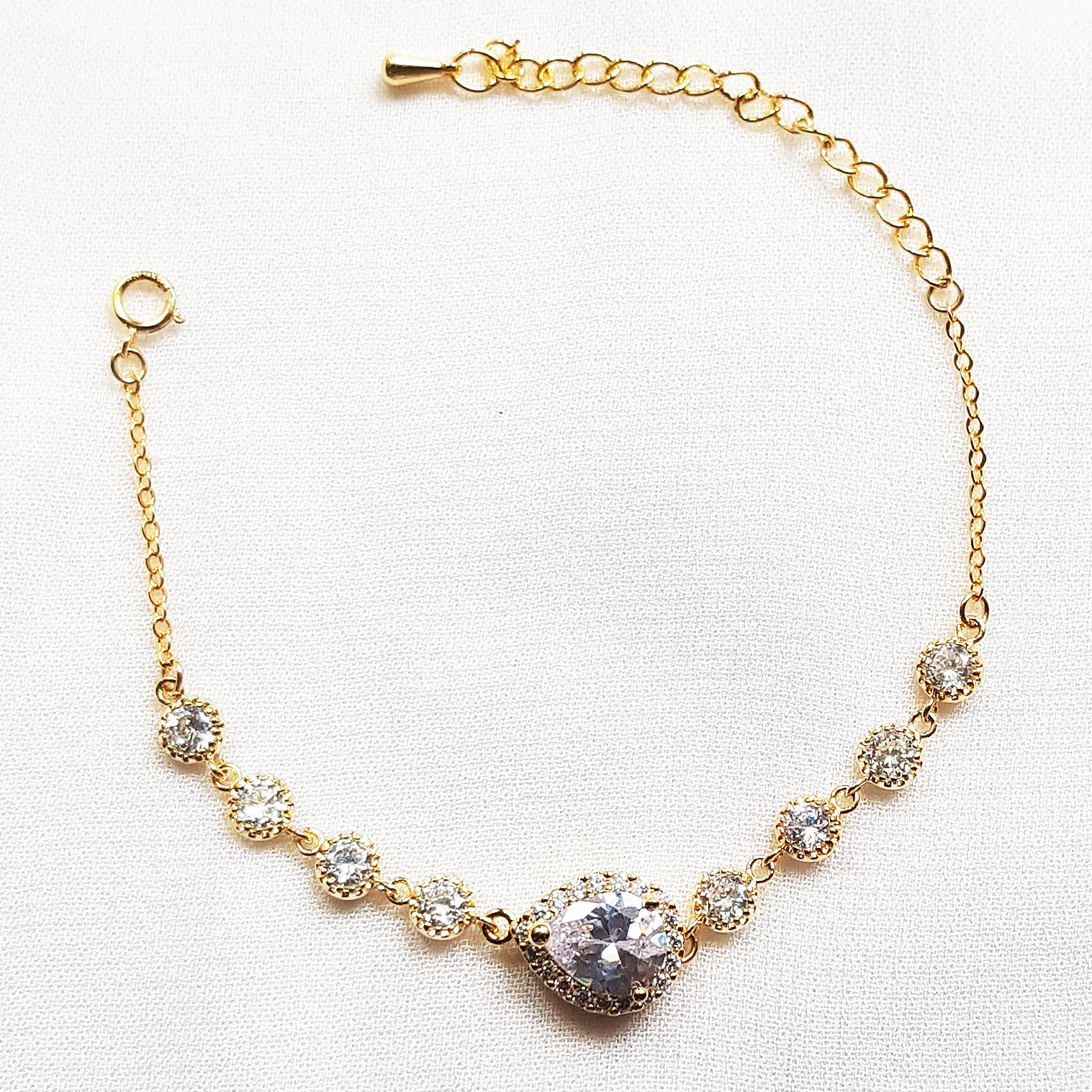 Gold teardrop crystal bridal earrings, bridal jewelry set