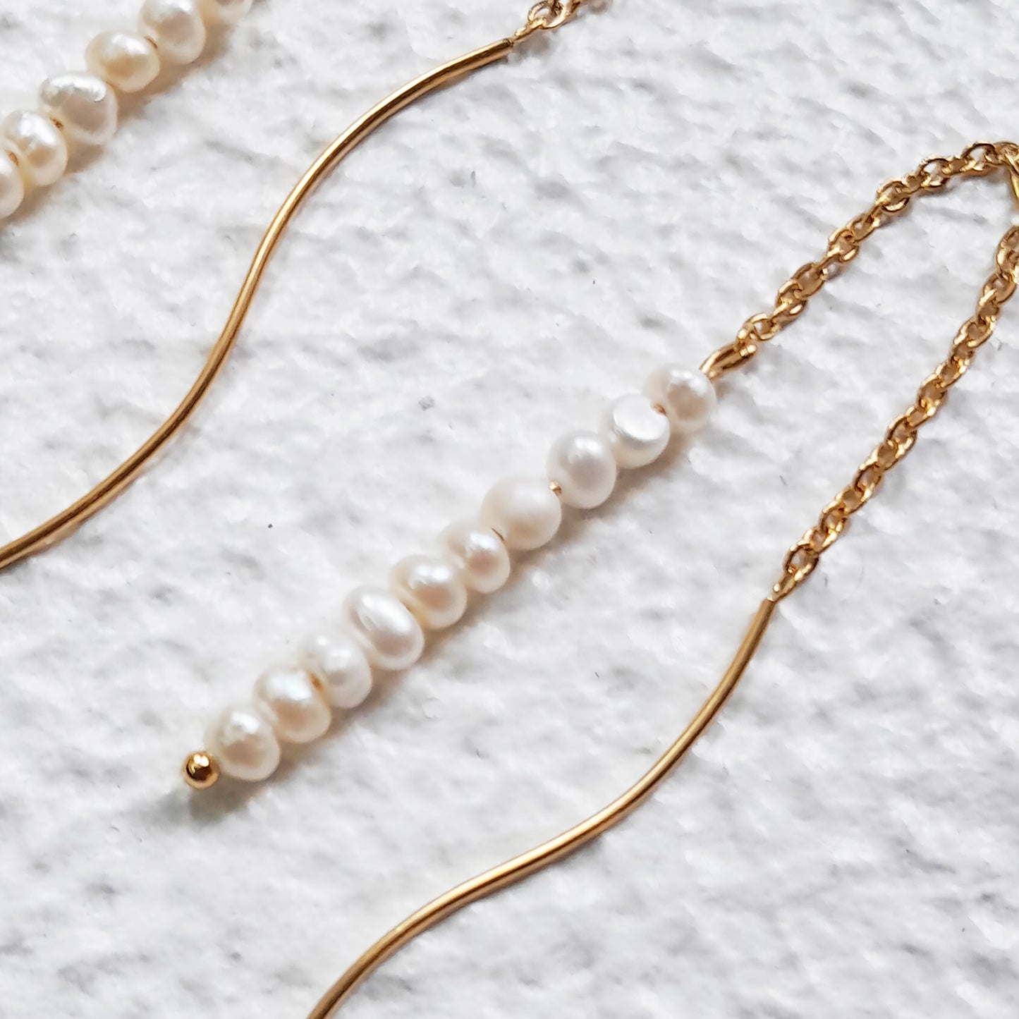 Tiny Pearl Threader Earrings - Waterproof Gold