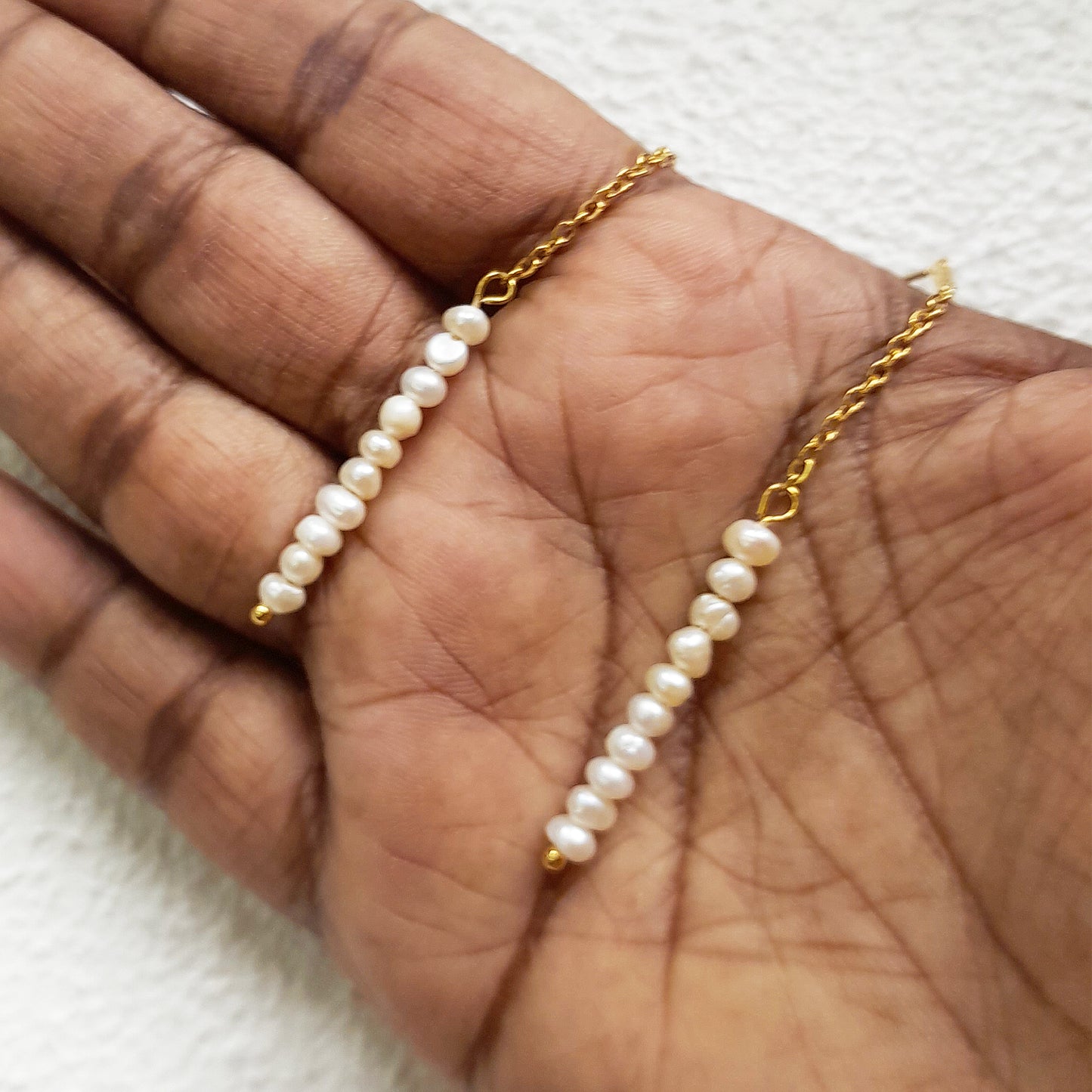 Tiny Pearl Threader Earrings - Waterproof Gold