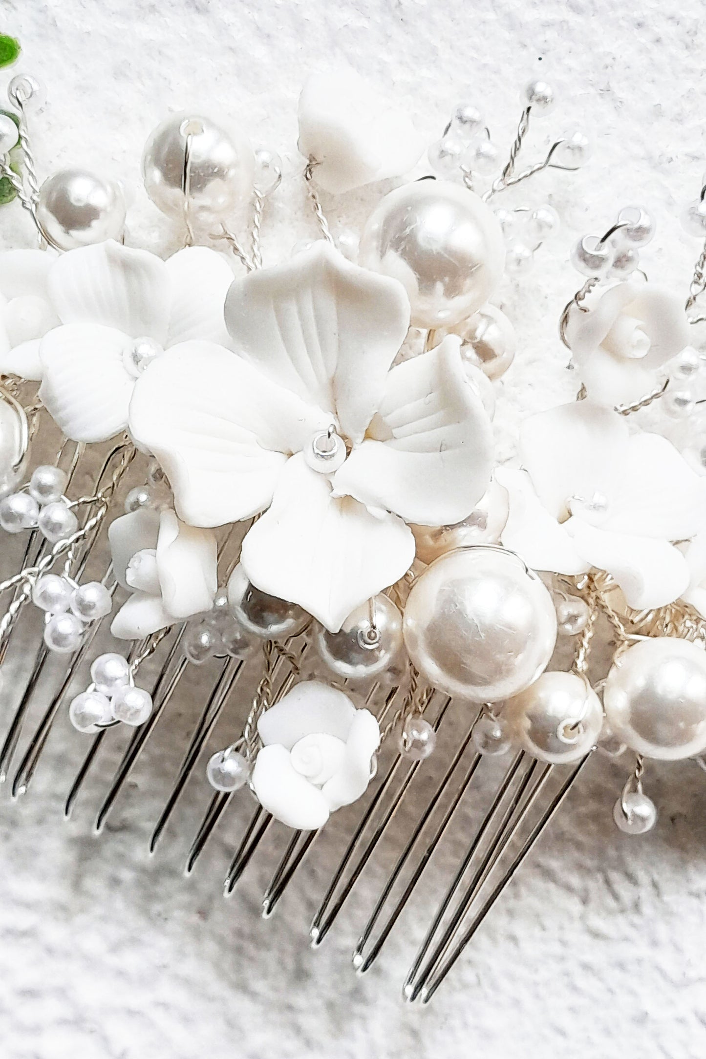 Ceramic Wedding Hair Comb Silver with pearls