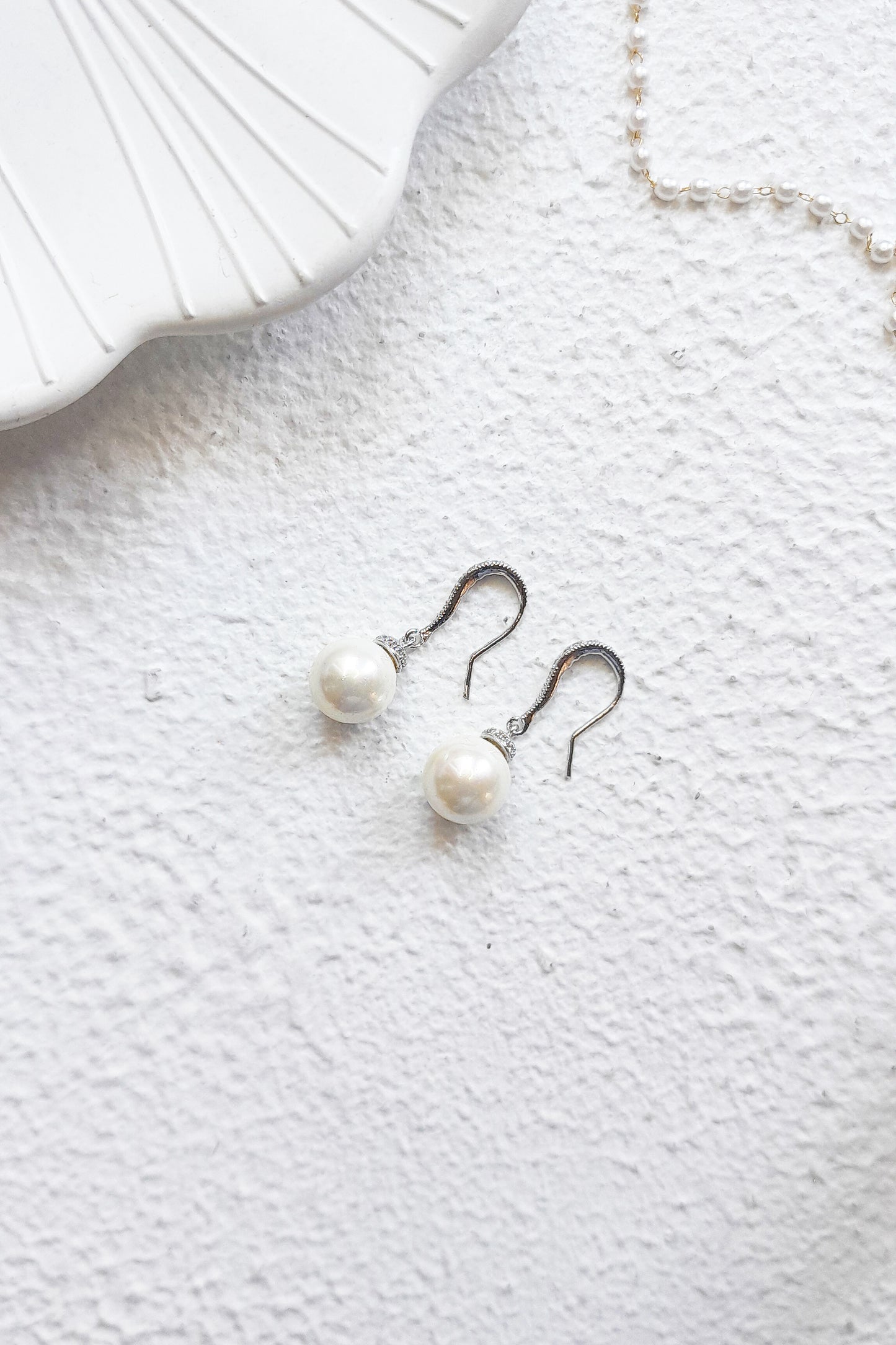 Pearl Drop Bridal Earrings CZ Hook