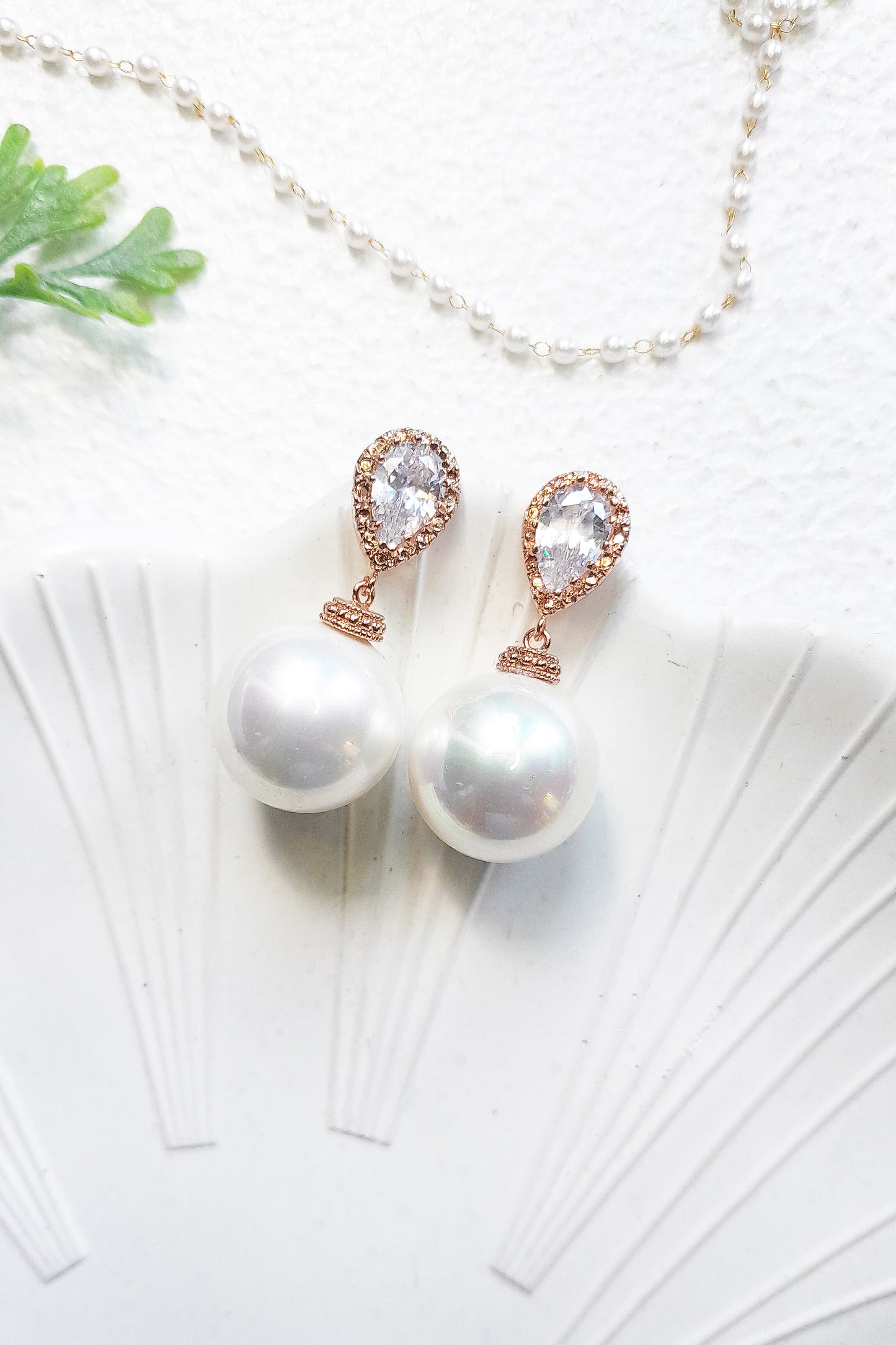 Pearl and Cubic Zirconia Drop Bridal earrings
