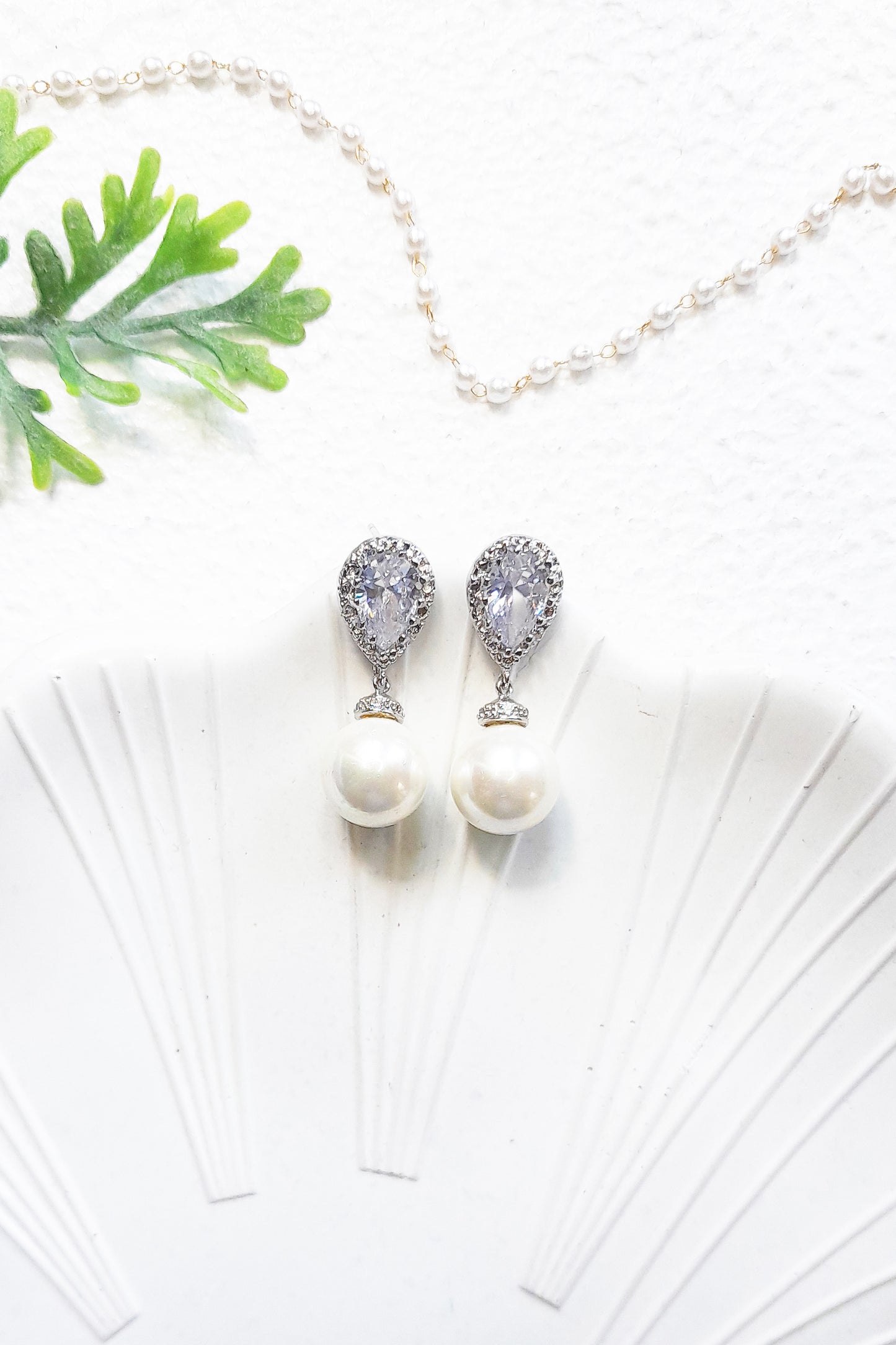 Pearl and Cubic Zirconia Drop Bridal earrings